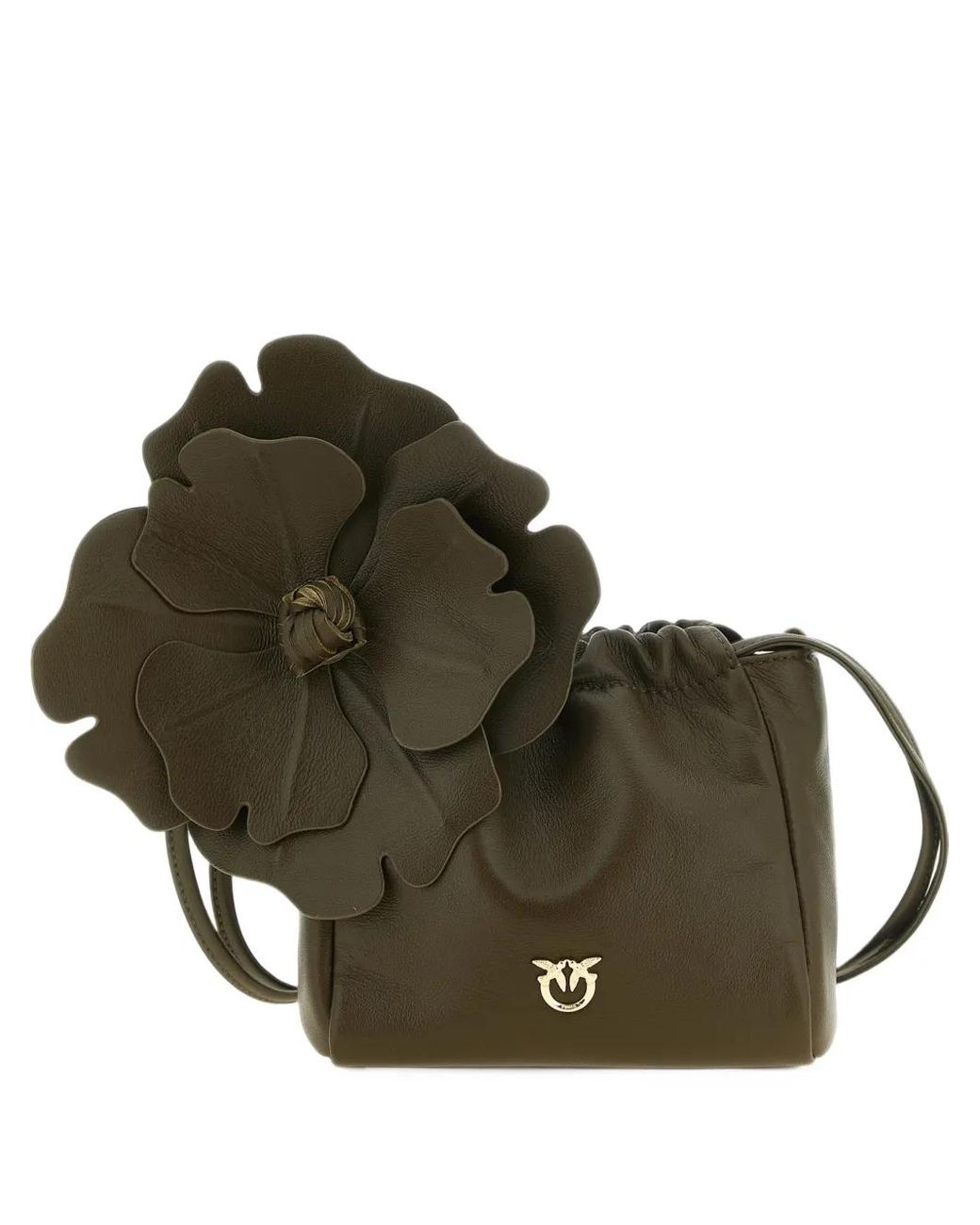 Pinko Brown Love Birds Flower Shoulder Bag