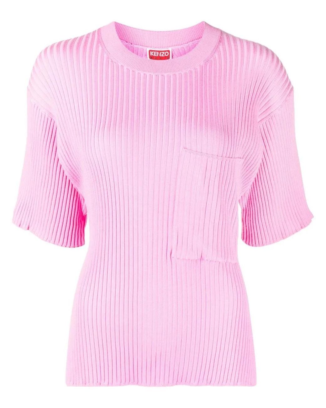 KENZO Pink Logo-Patch Ribbed Short-Sleeve Top