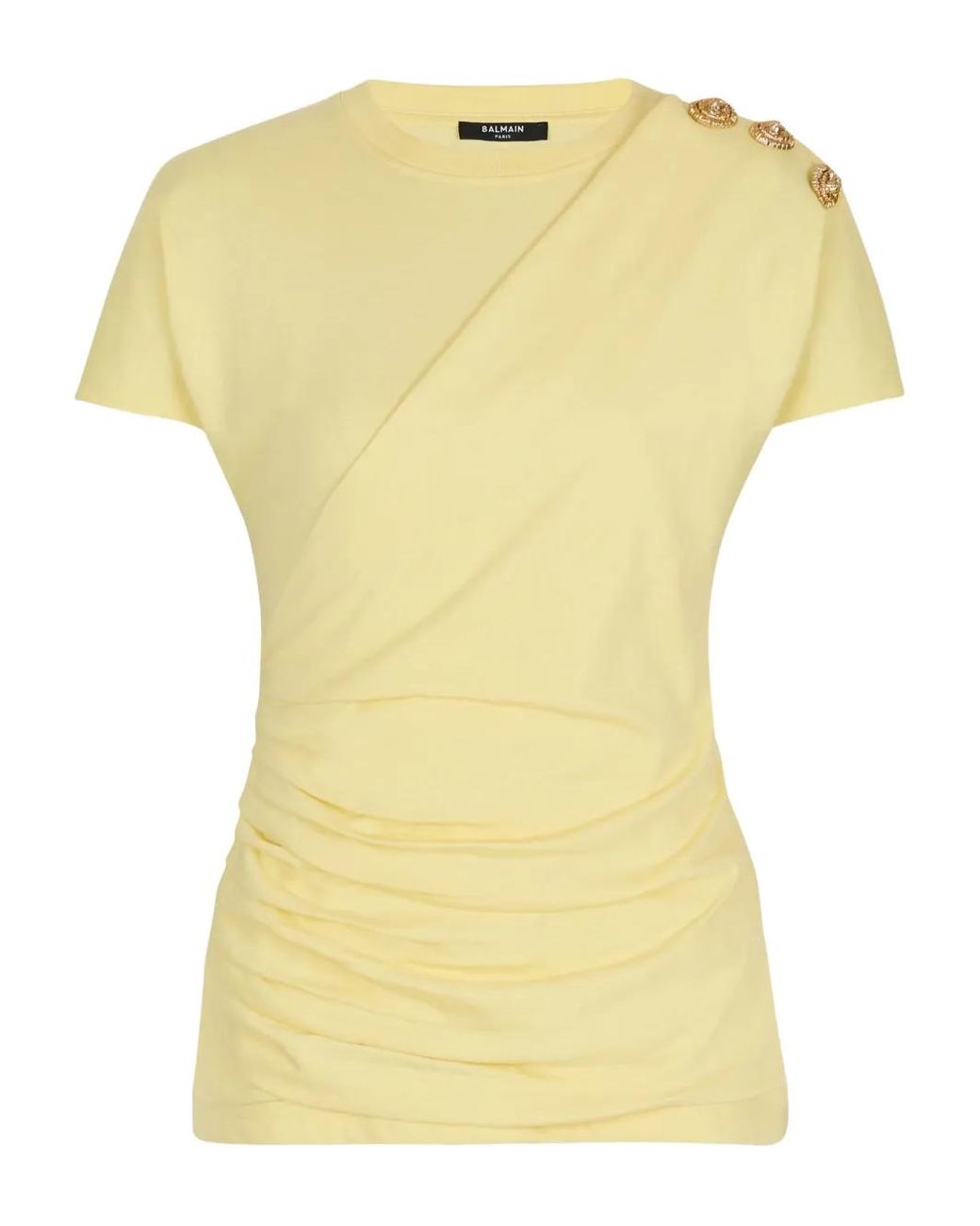 Balmain Yellow Draped T-Shirt With Buttons