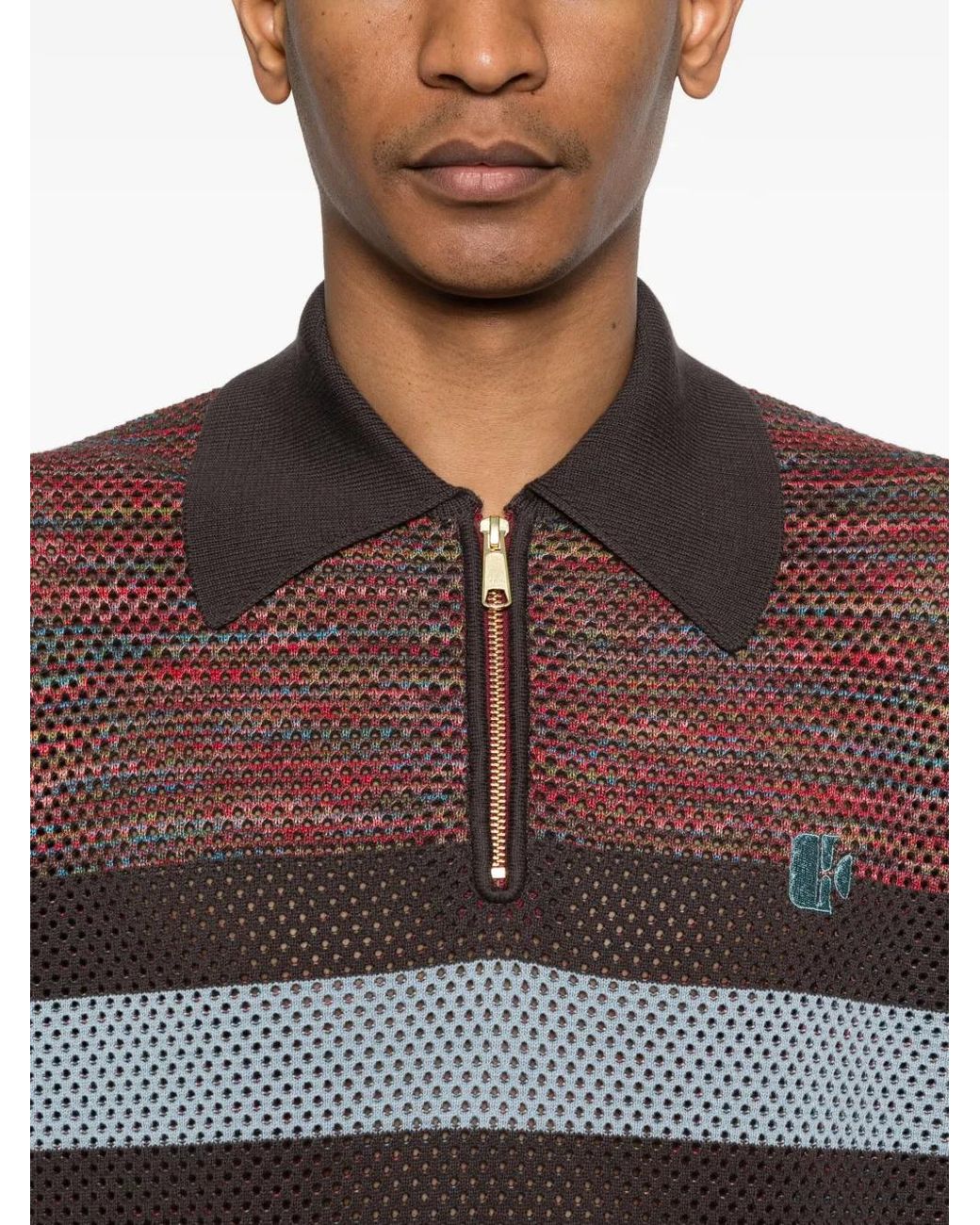 Kolor Red Striped Zip-Up Sweater for men