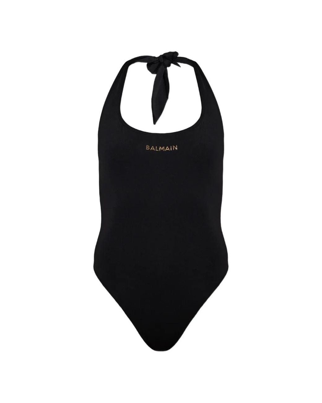 Balmain Black Logo-Embellished Halterneck Swimsuit