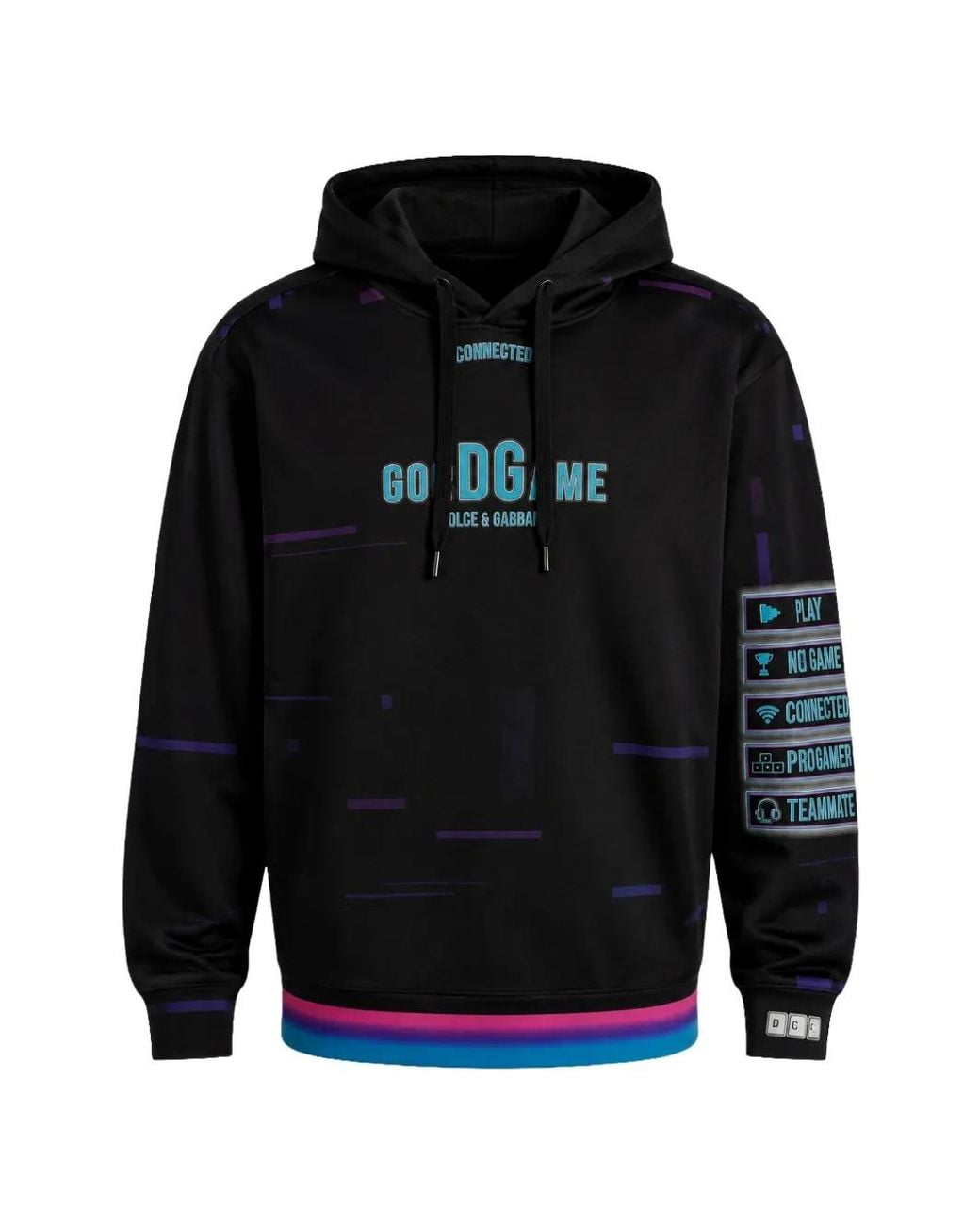 Dolce & Gabbana Blue Logo-Print Graphic-Sleeve Hoodie for men