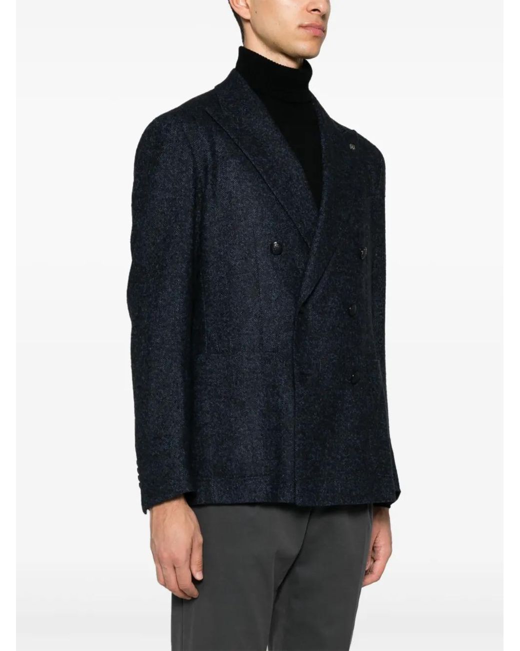 Tagliatore Blue Double-Breasted Textured Jacket for men