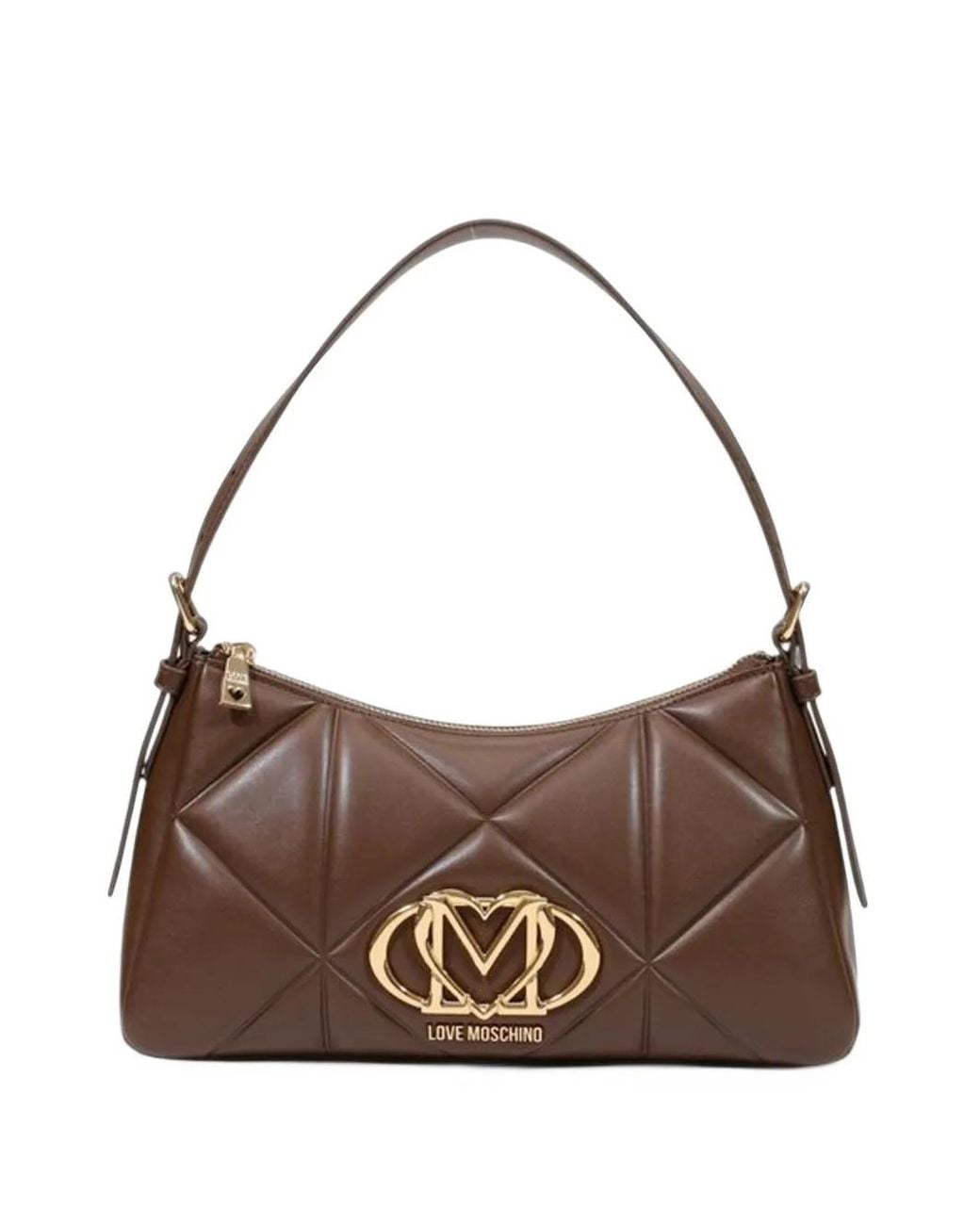 Love Moschino Brown Quilted Logo-Plaque Tote Bag