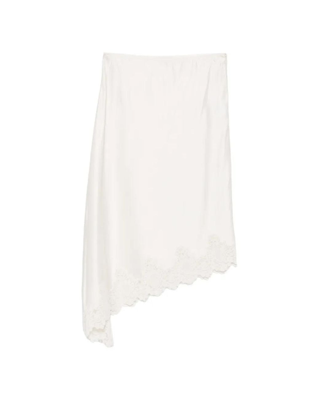 Sandro White Asymmetrical Satin Skirt With Lace