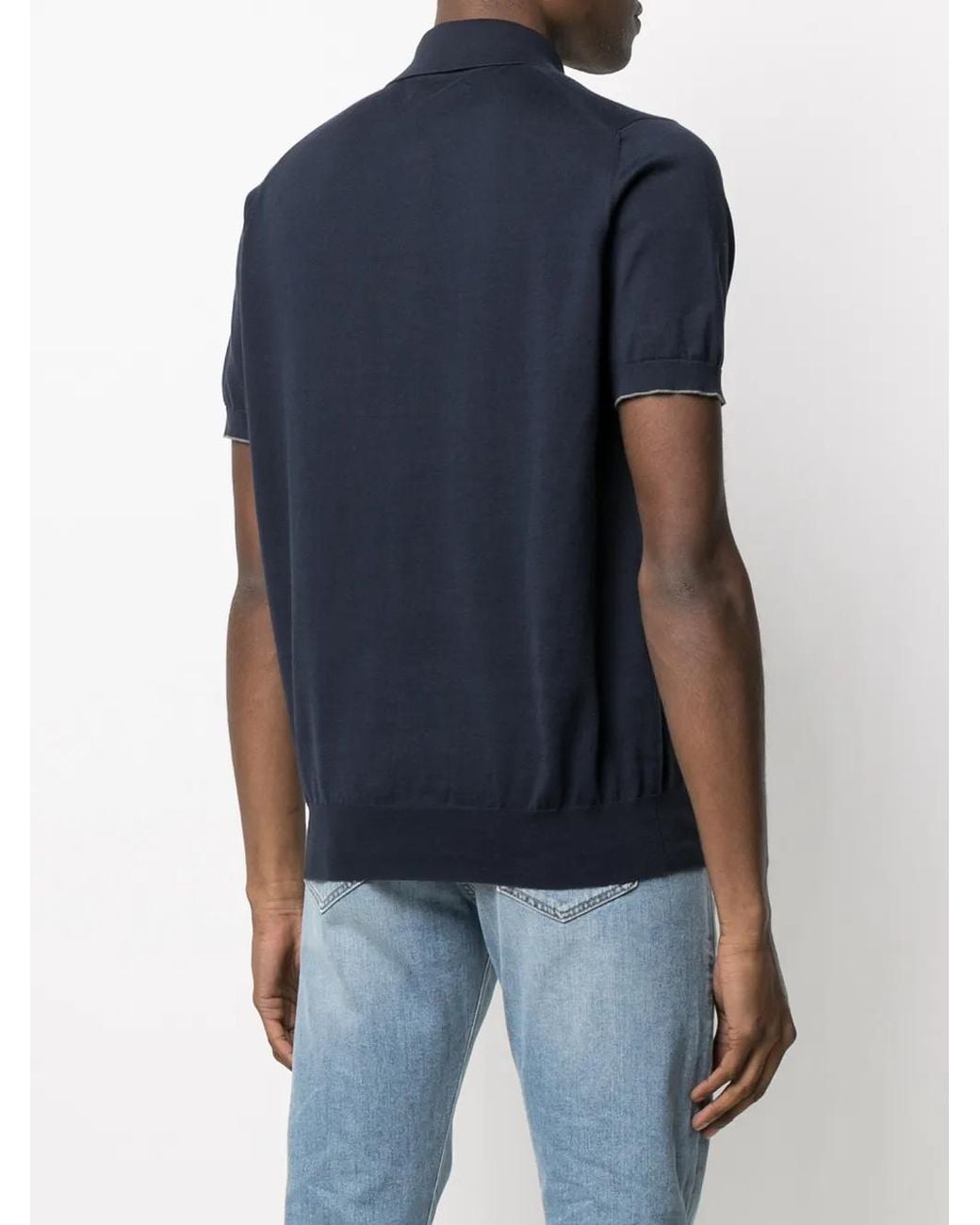 Brunello Cucinelli Blue Lightweight Knit Polo for men