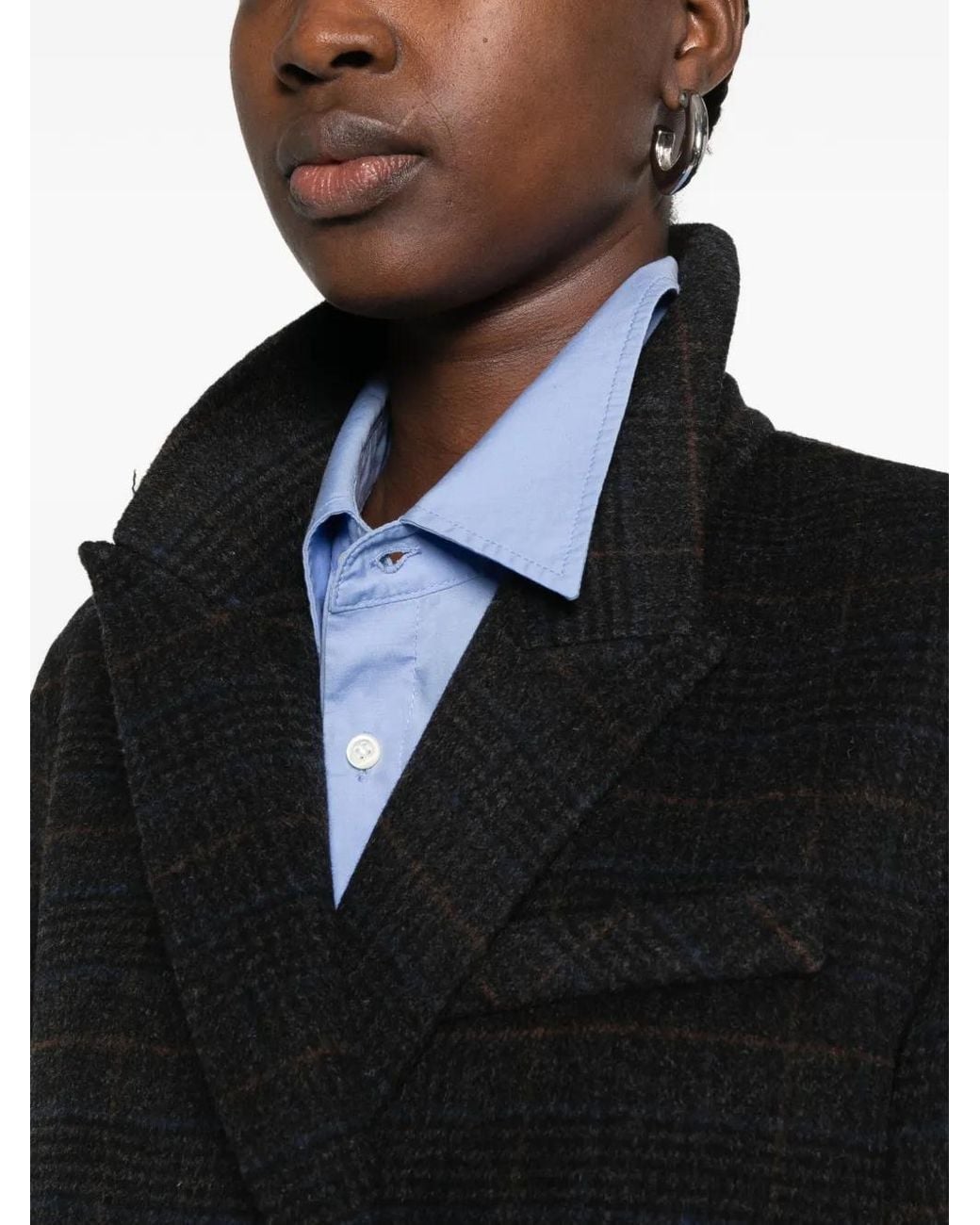 Yerse Black Double-Breasted Checked Coat