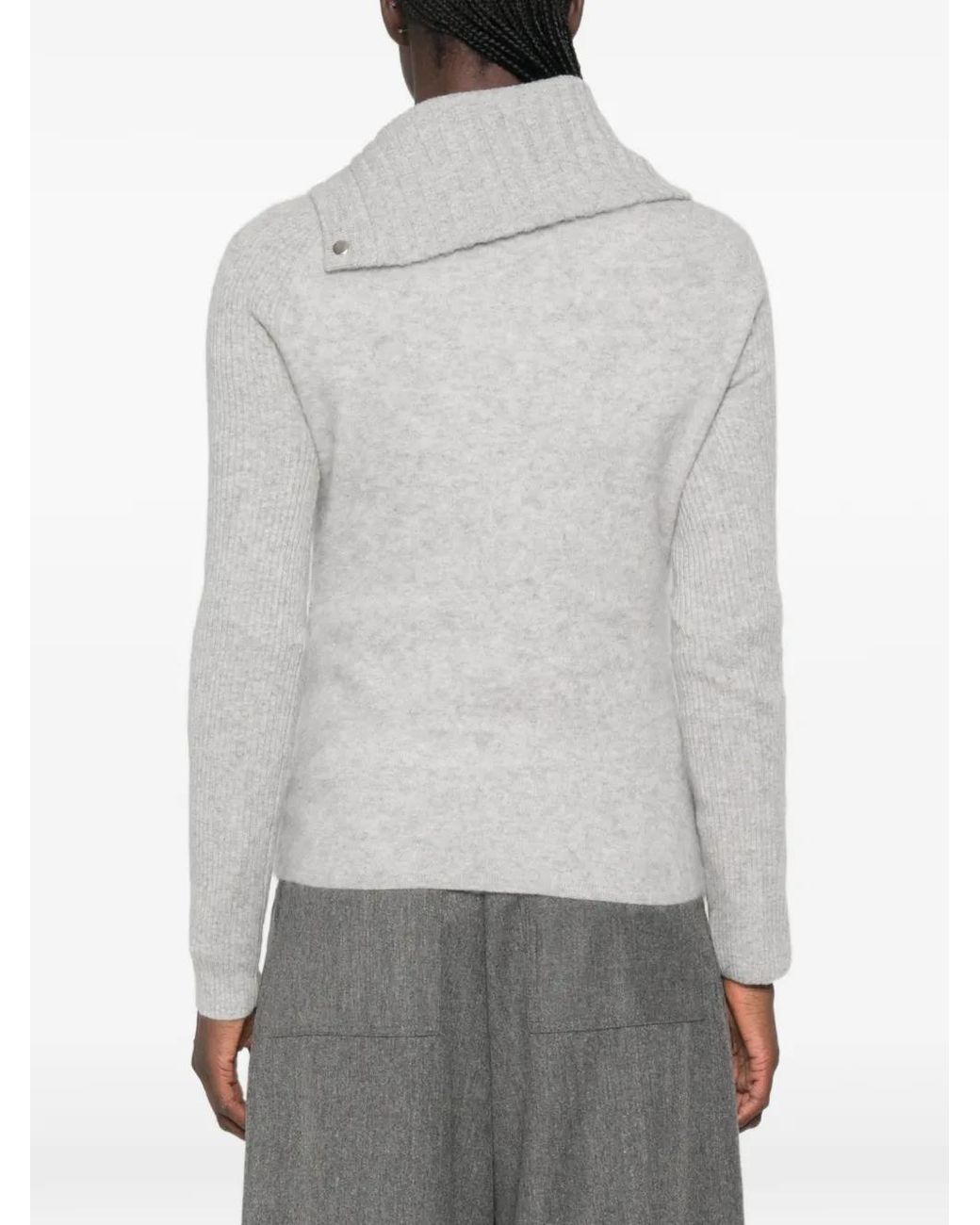 Sportmax Gray Asymmetric-Fastening Ribbed-Sleeve Knit
