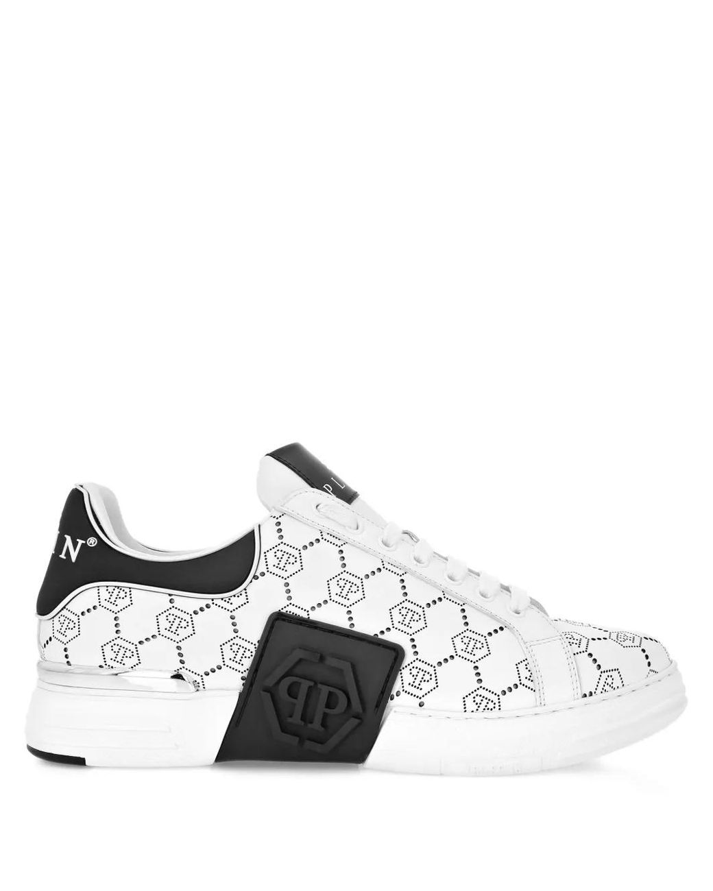 Philipp Plein Metallic Phantom Kicks Monogram-Pattern Low-Top Sneakers