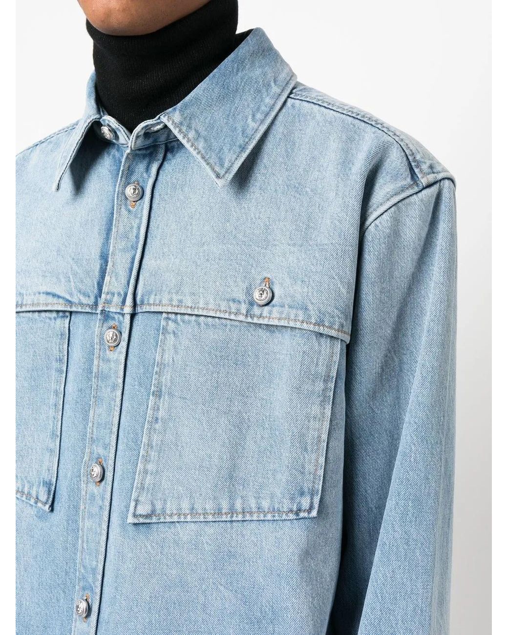 Balmain Blue Faded Denim Shirt-Jacket for men
