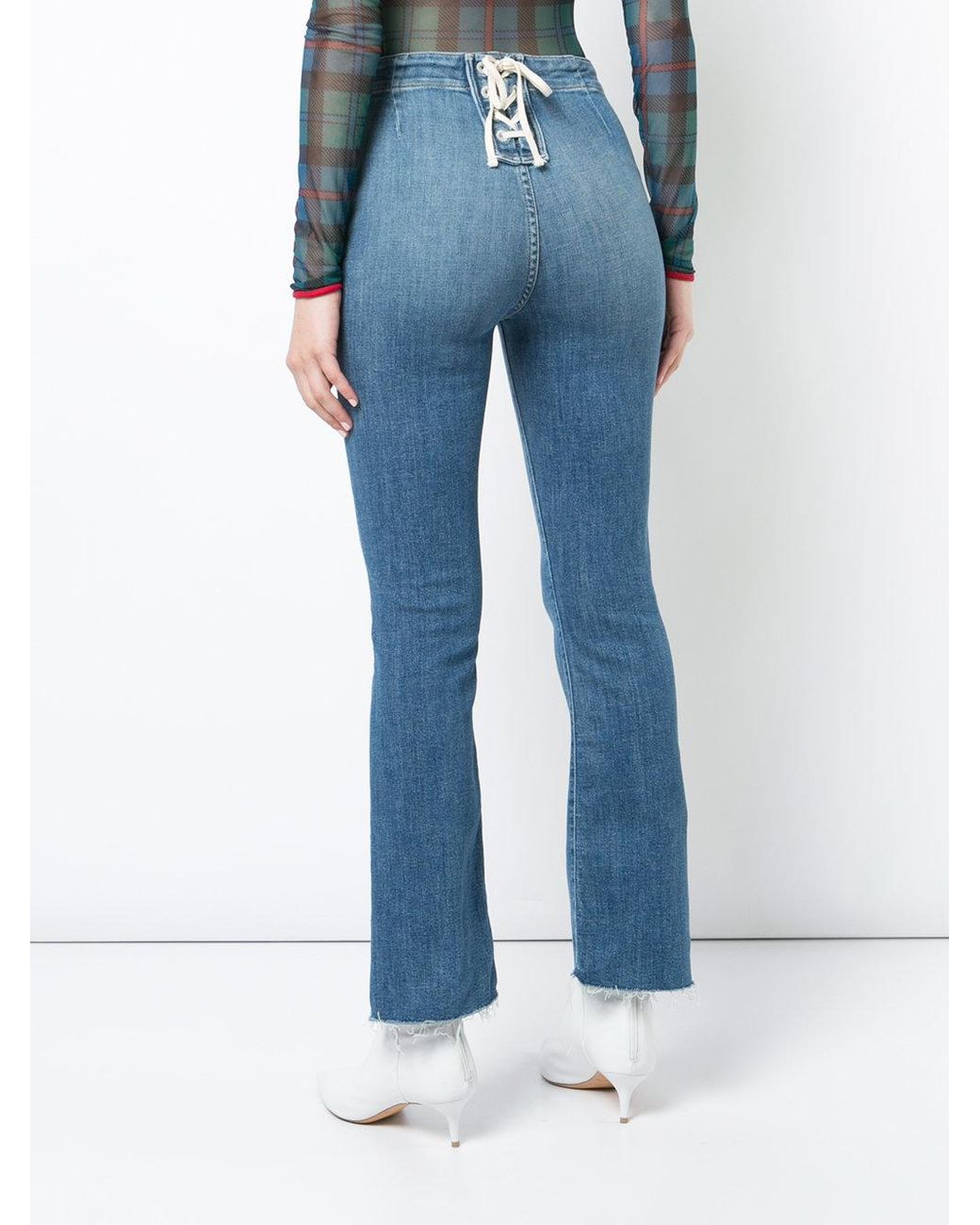 Mother Back Tie Flared Jeans in Blue | Lyst