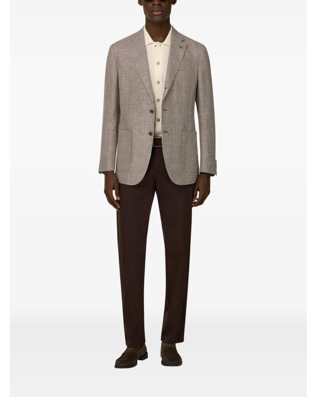 Boggi Gray Prince Of Wales Check Linen And Wool Jacket for men