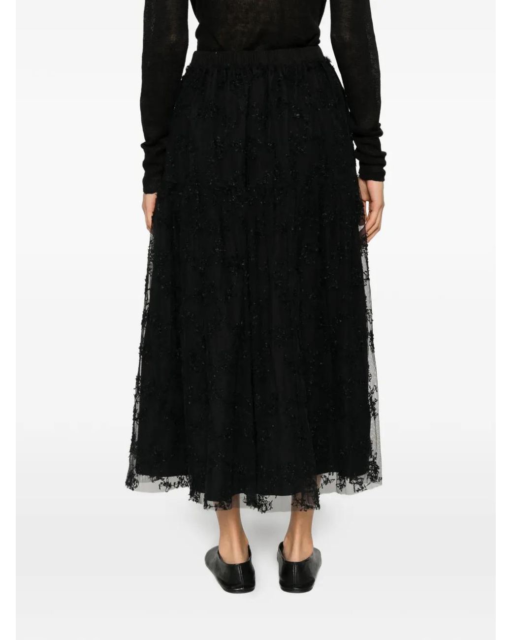 A Tentative Atelier Black Floral-Lace Tiered Skirt