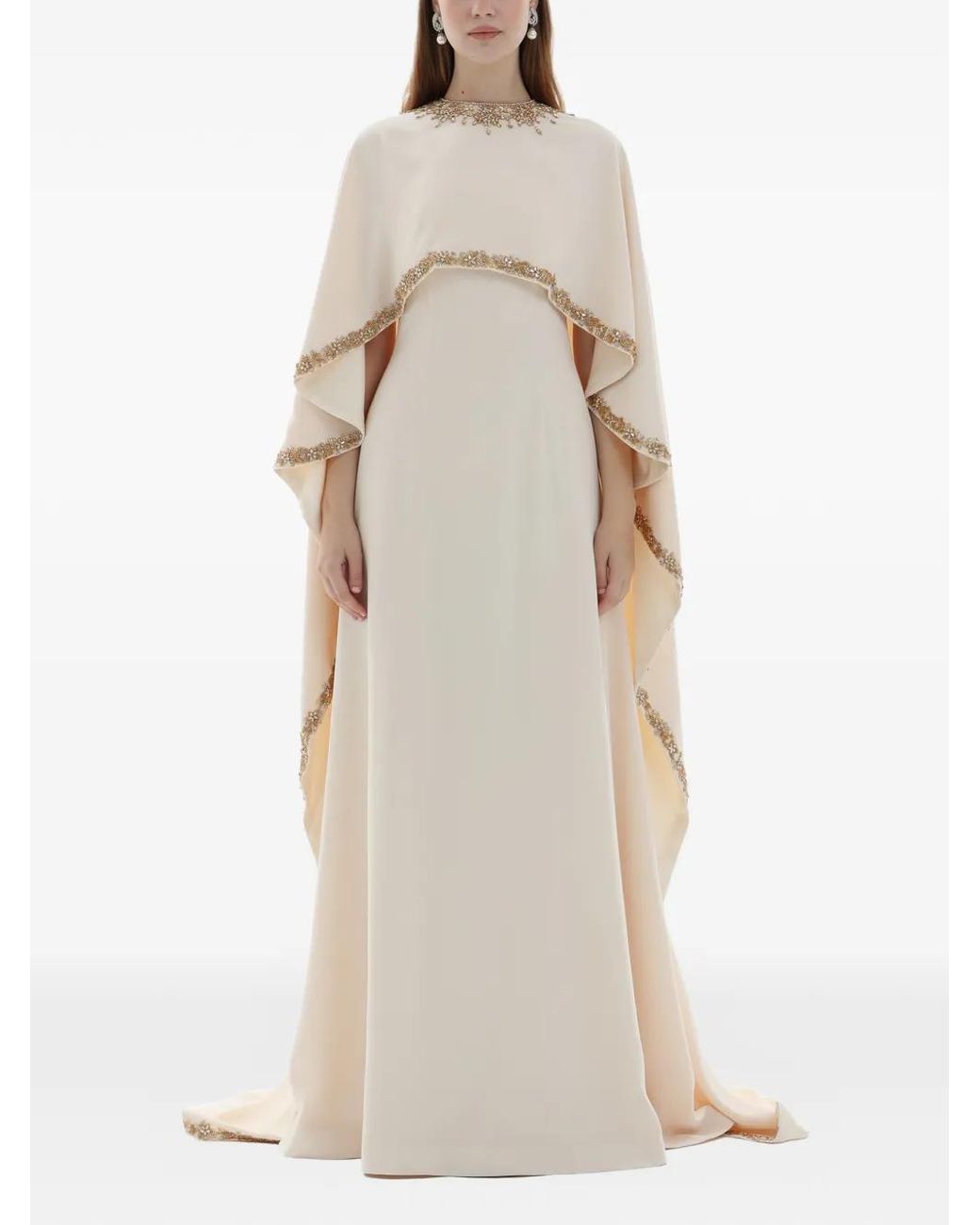 Dina Melwani Natural Cape Maxi Dress