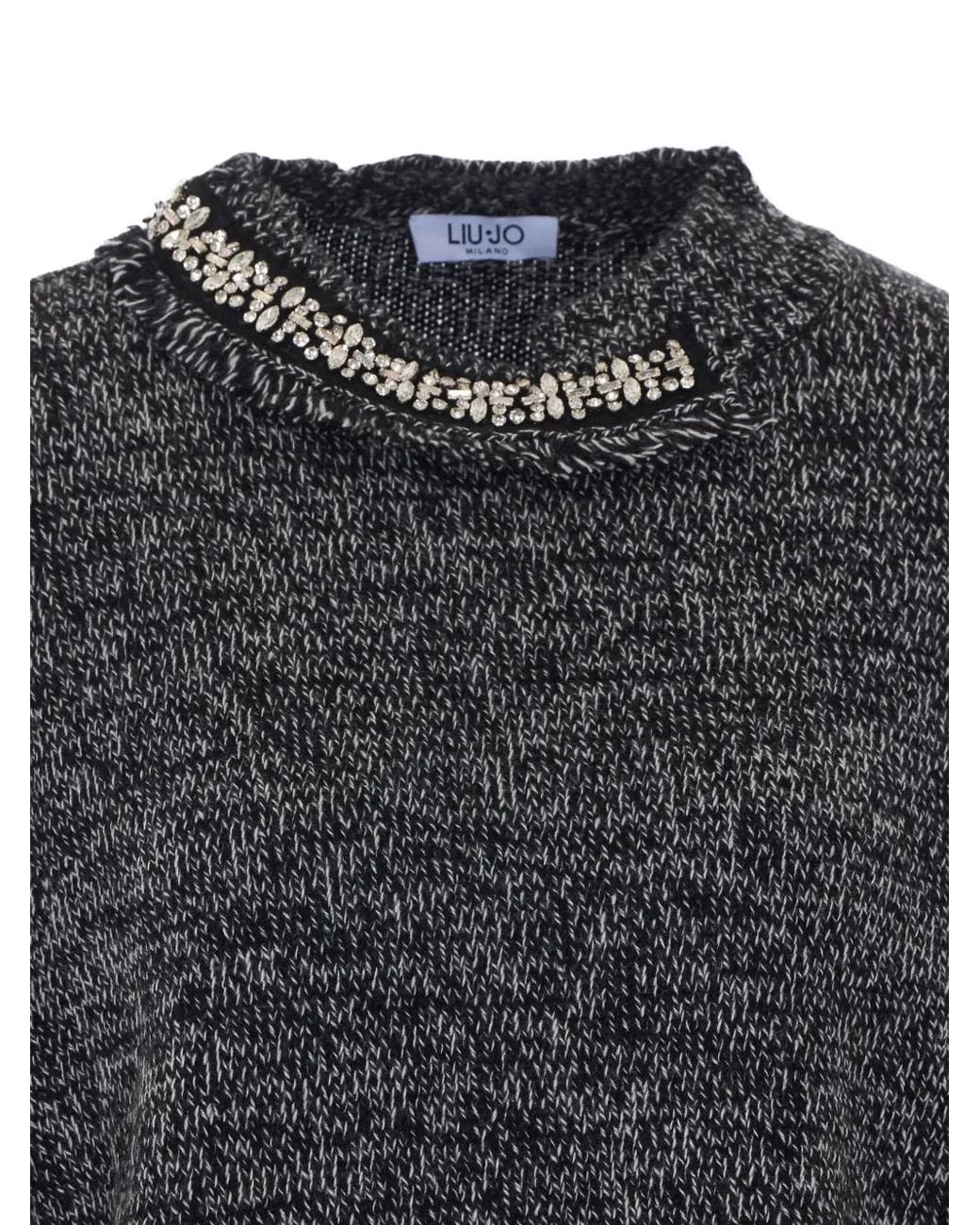 Liu Jo Gray Embellished Melange Sweater