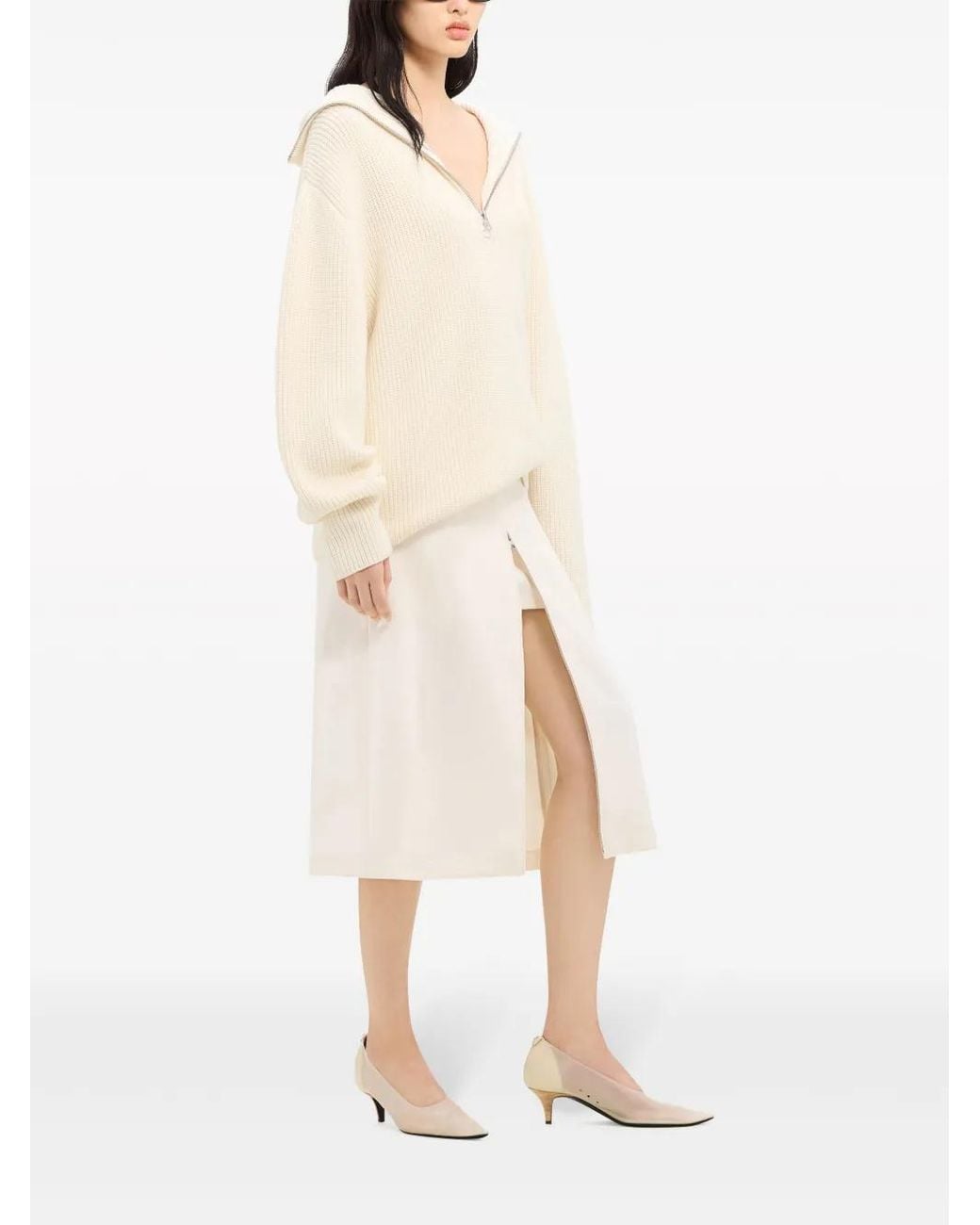 Courreges Natural Ribbed-Knit Hooded Sweater