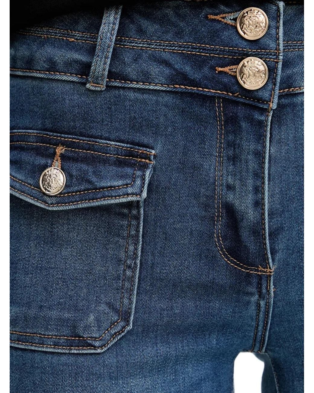 Morgan Blue Button-Detail Pocket-Flap Jeans