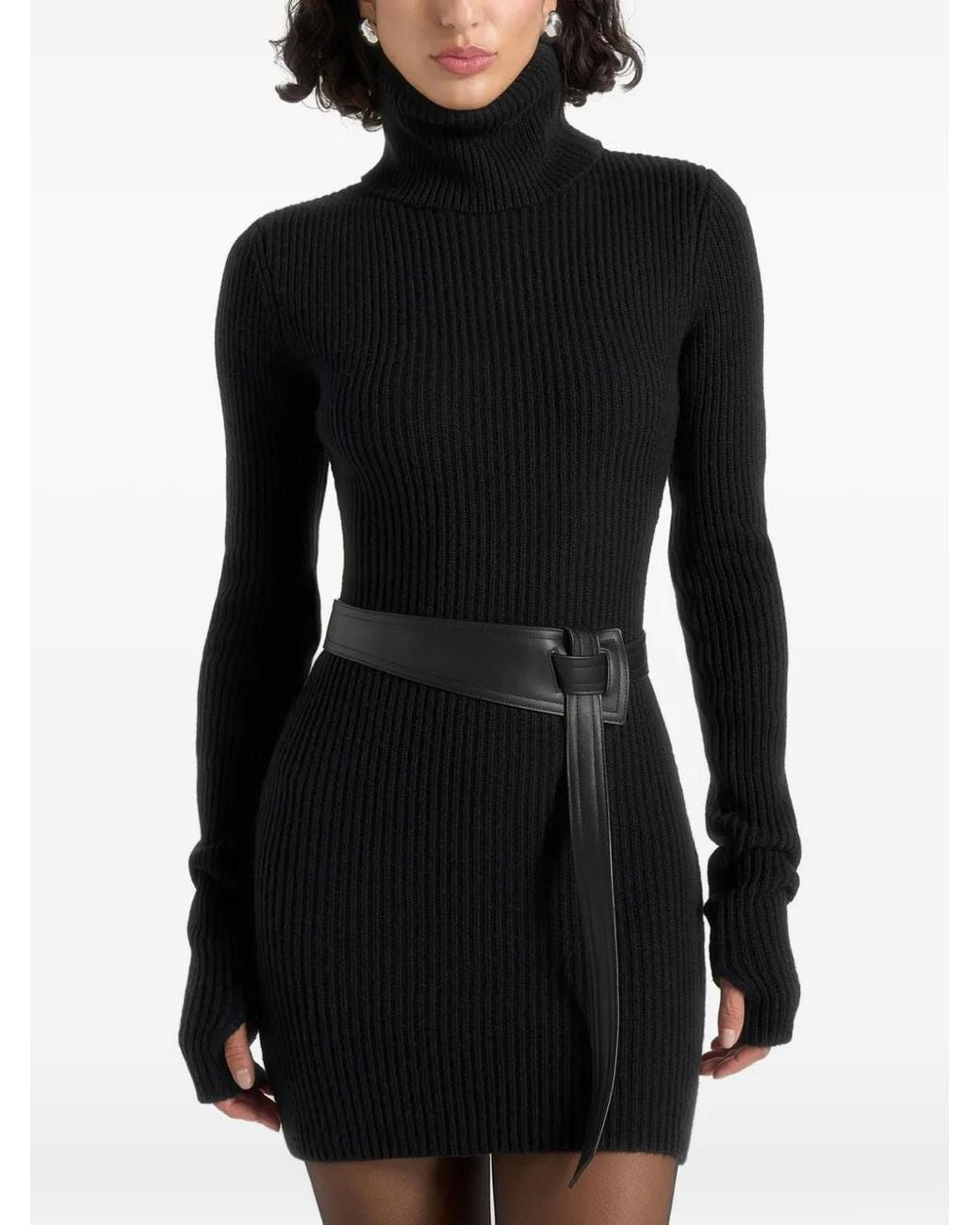Manière De Voir Black Kalia Turtleneck Belted Knitted Mini Dress