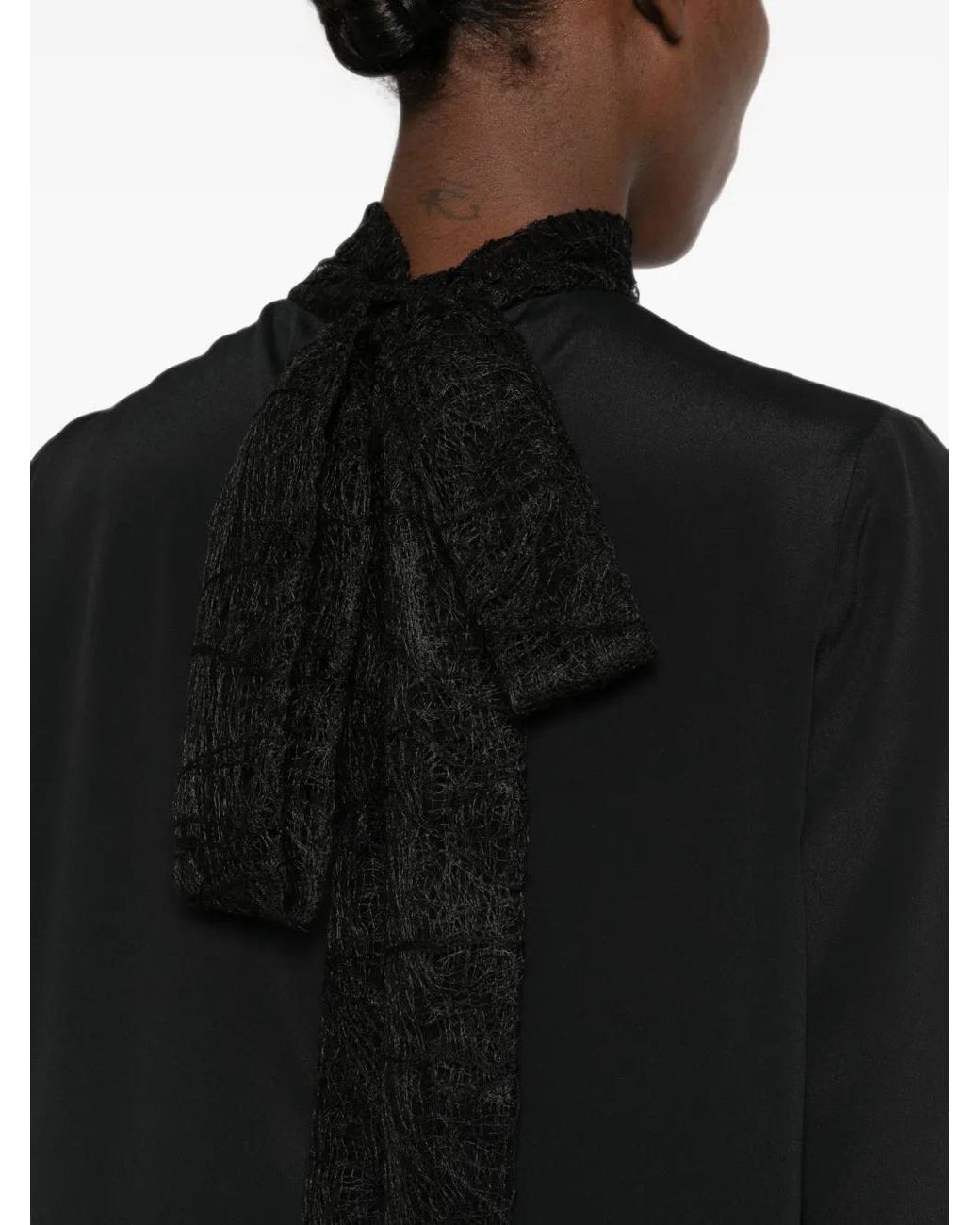 Fabiana Filippi Black Lace-Panelled Bow-Detail Blouse