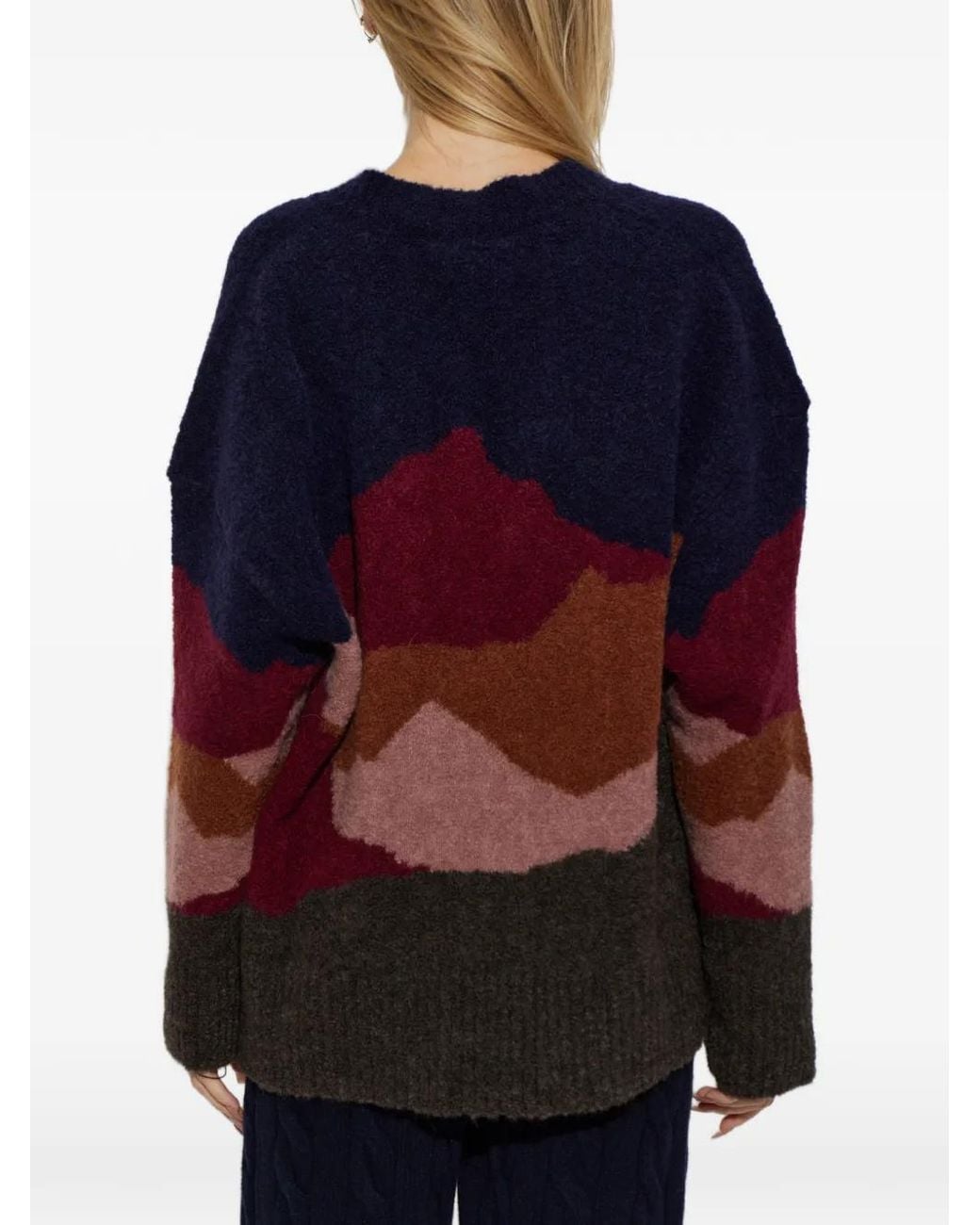 Akep Blue Abstract-Pattern V-Neck Cardigan