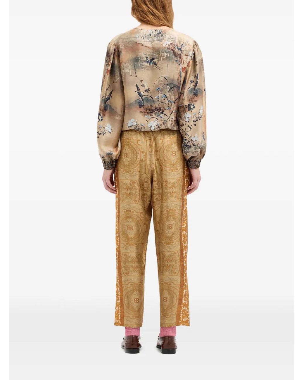 Pierre Louis Mascia Natural Aloe Baroque-Pattern Straight-Leg Trousers
