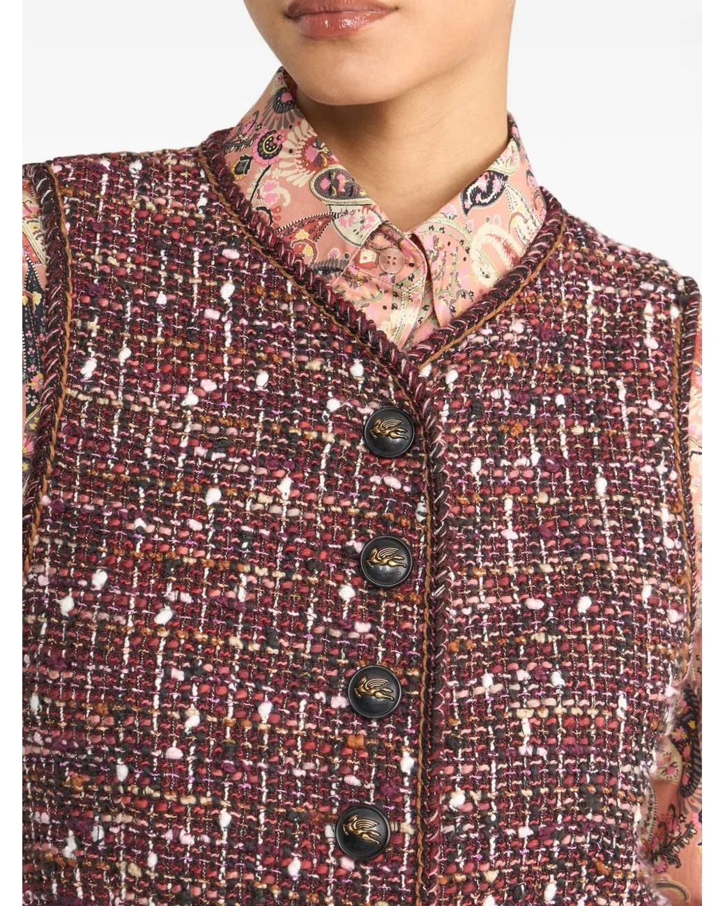 Etro Purple Tweed Button Waistcoat