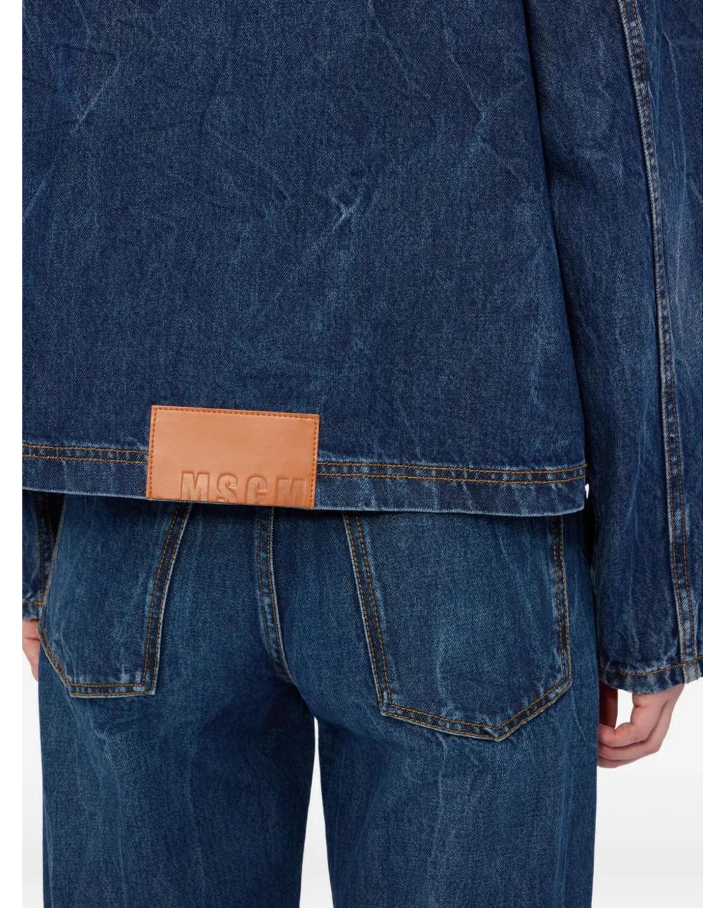 MSGM Blue Veste En Jean À Poches Plaquées