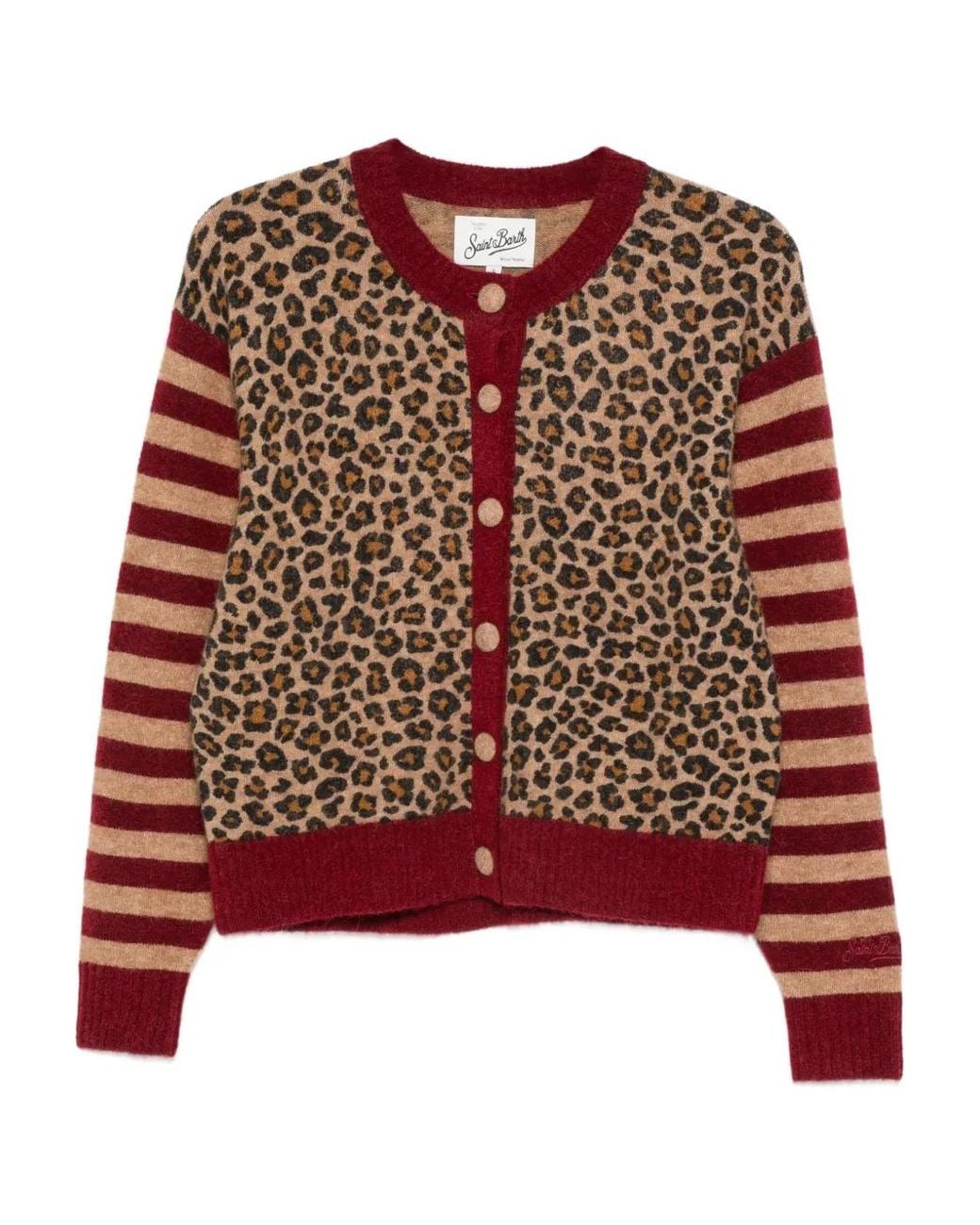 Mc2 Saint Barth Red Heidi Leopard Striped Cardigan