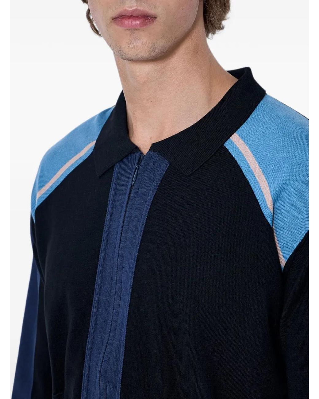 Kiko Kostadinov Blue Contrast-Panel Zip-Front Sweater for men