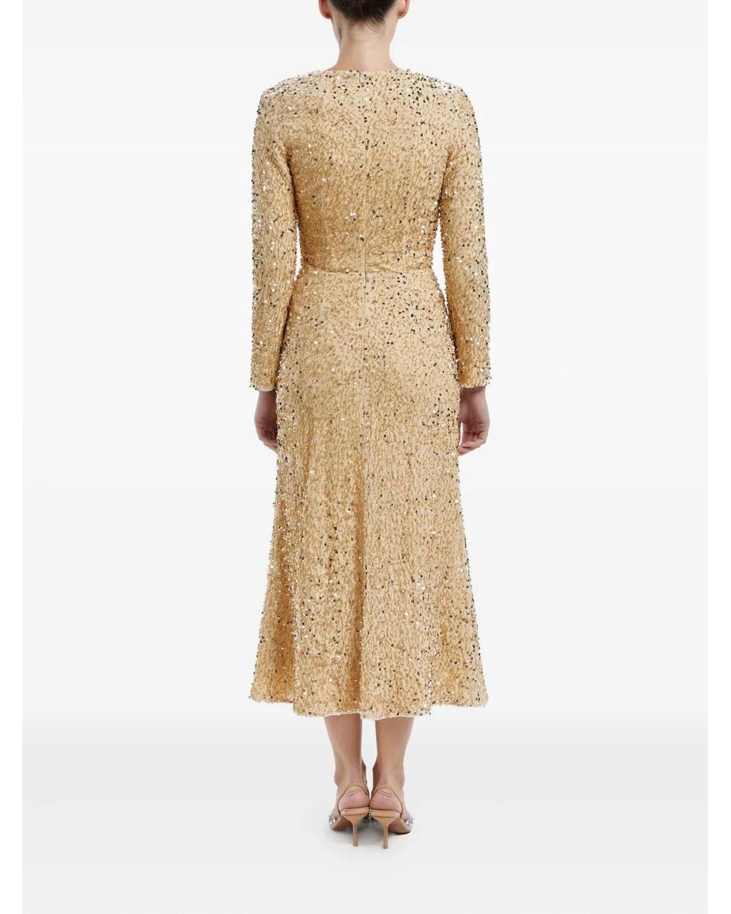 POST MERIDIEM Natural Sequin-Embellished Velvet Midi Dress