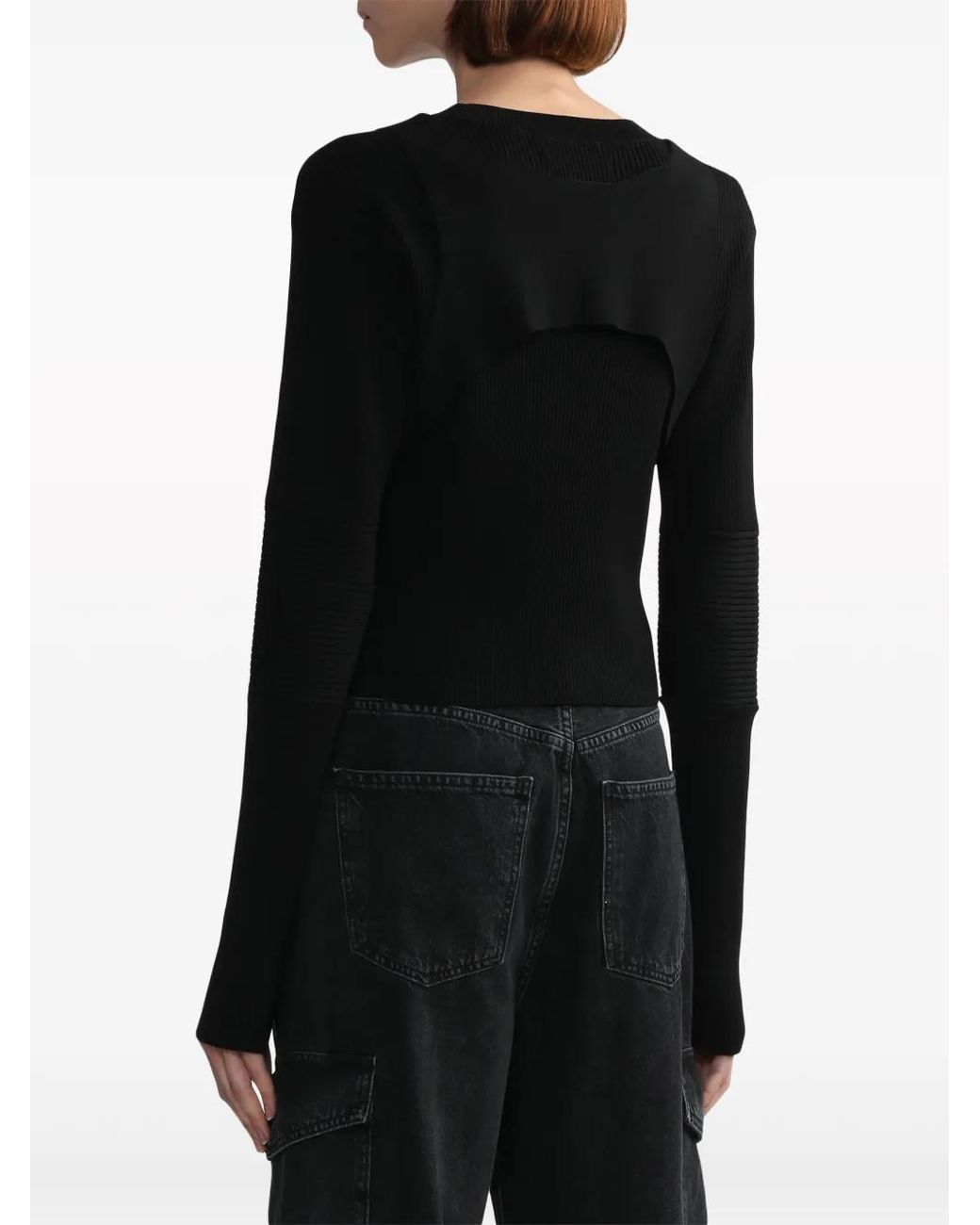 HELIOT EMIL Black Logo-Print Panelled-Design Jumper
