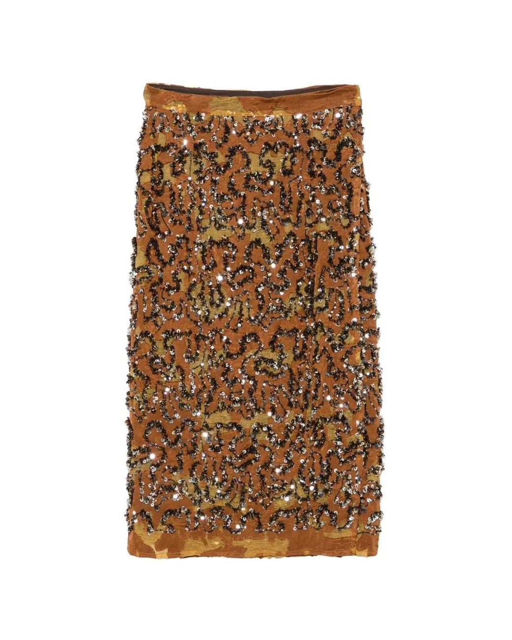 Dixie Brown Sequin-Embellished Patterned Midi Skirt