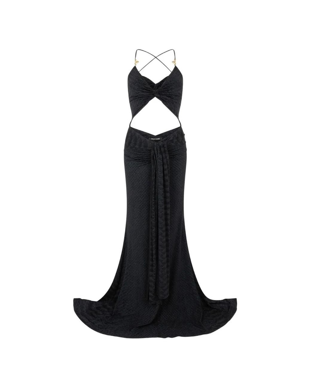 Roberto Cavalli Black Cut-Out Snake-Detail Maxi Dress
