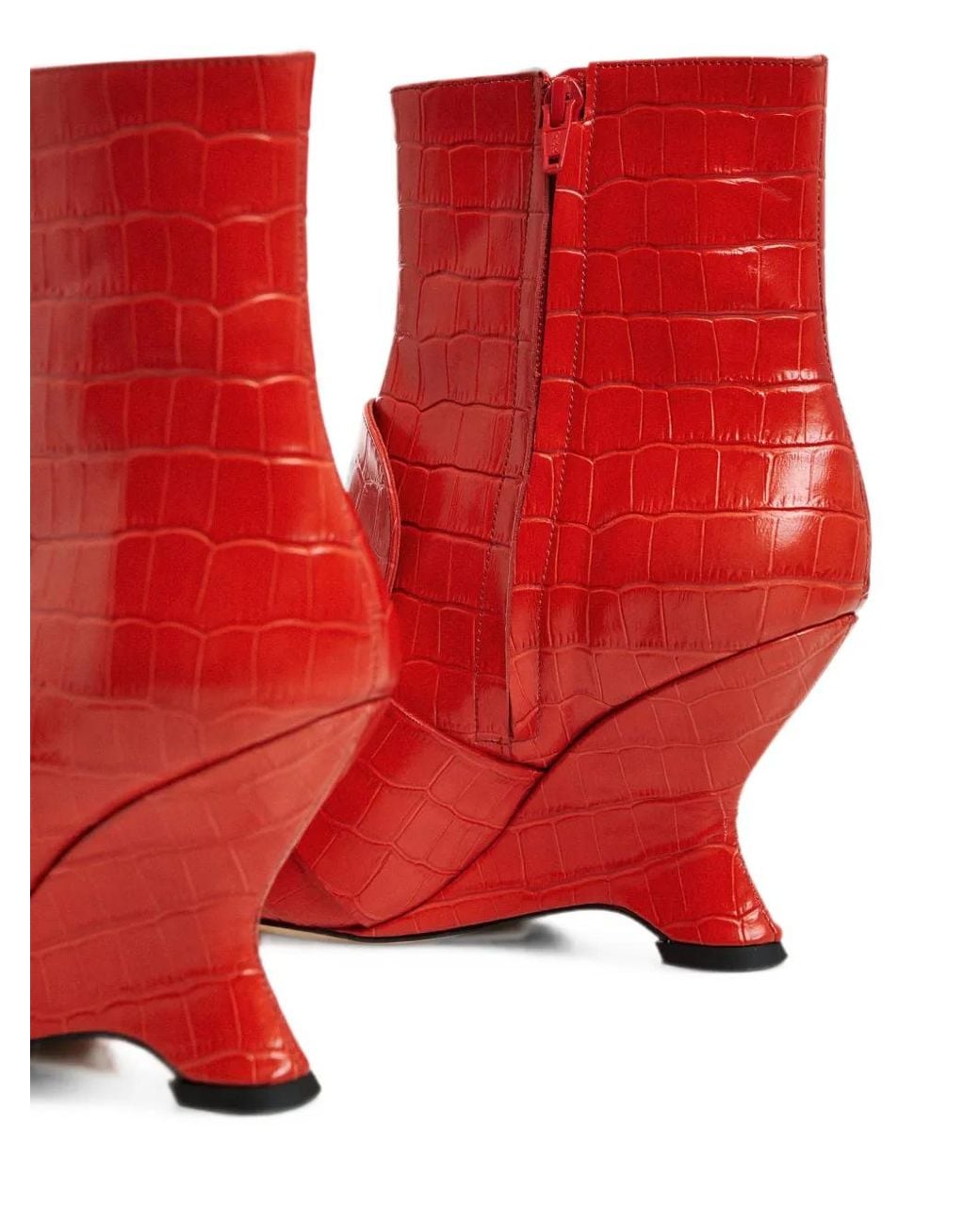 Essentiel Antwerp Red Crocodile-Effect Wedge-Heel Ankle Boots
