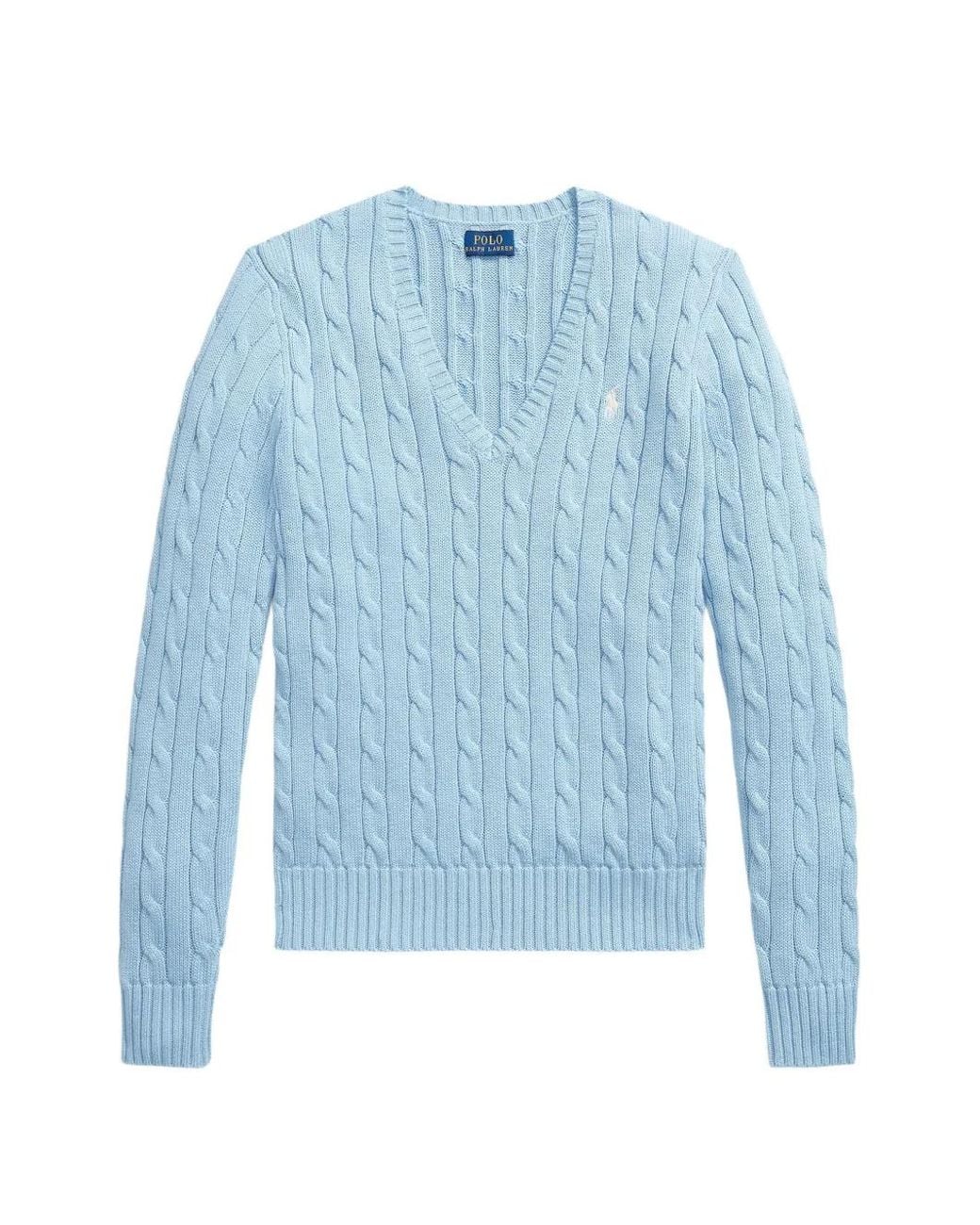 Polo Ralph Lauren Blue Cable-Knit V-Neck Sweater