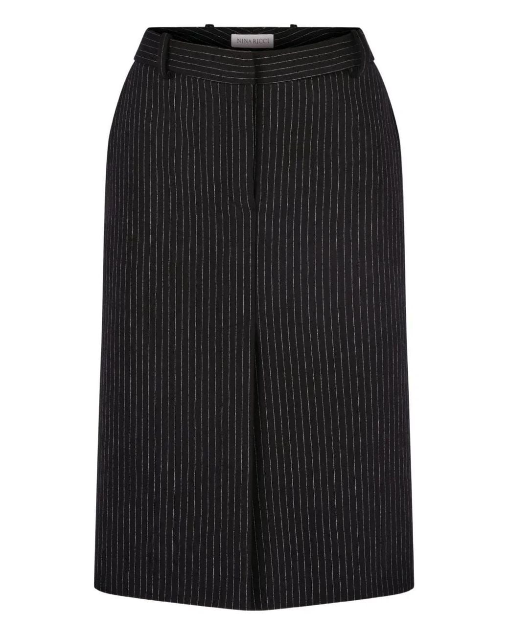 Nina Ricci Black Pinstriped Wool Midi Skirt