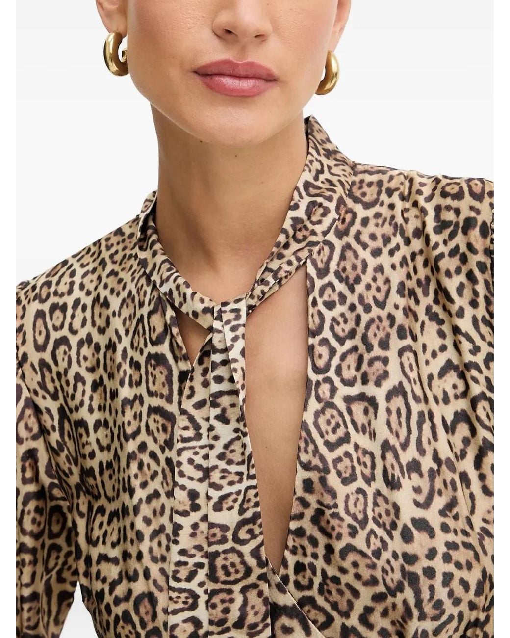 MARCIANO BY GUESS Brown Tie-Neck Leopard-Print Mini Dress