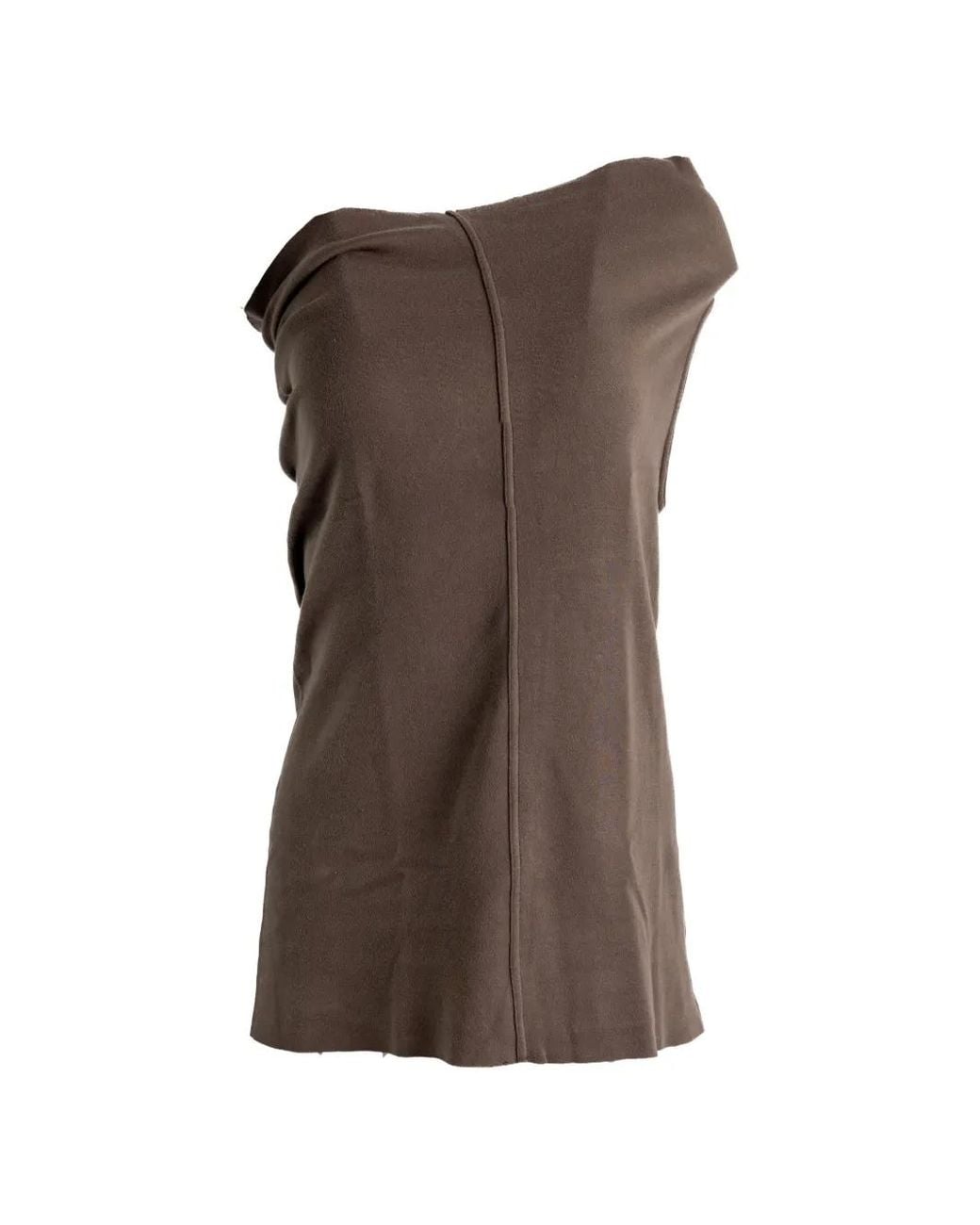 Rick Owens Brown Draped One-Shoulder Tank Top