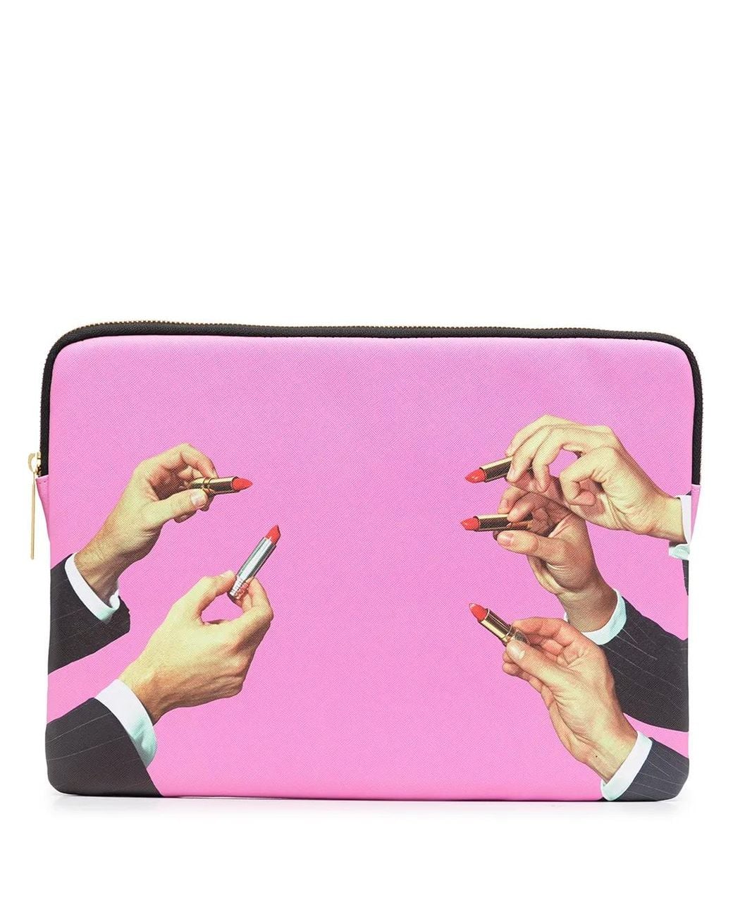 Seletti Pink Lipstick-Print Laptop Case