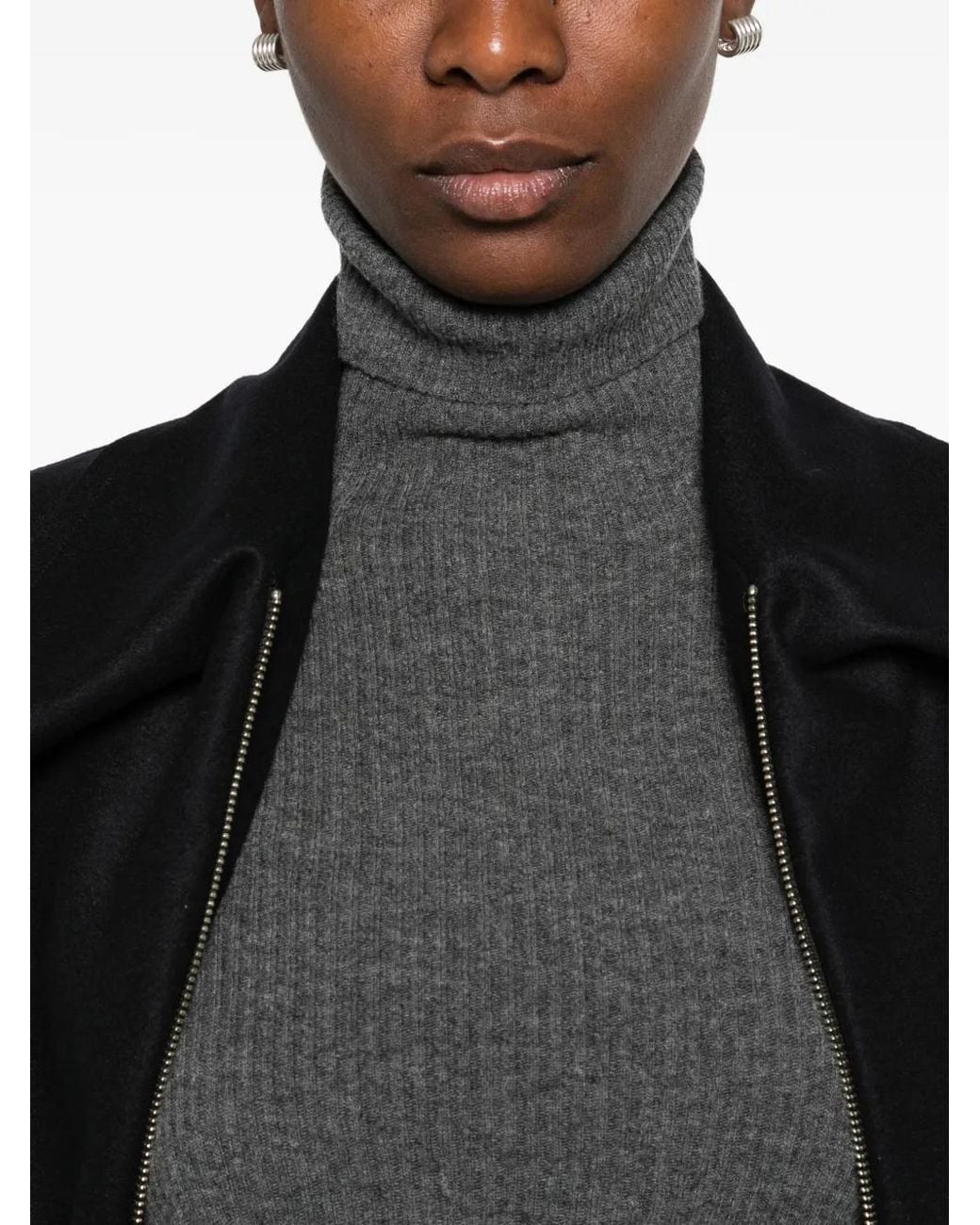 Fabiana Filippi Gray Ribbed-Knit Roll-Neck Sweater