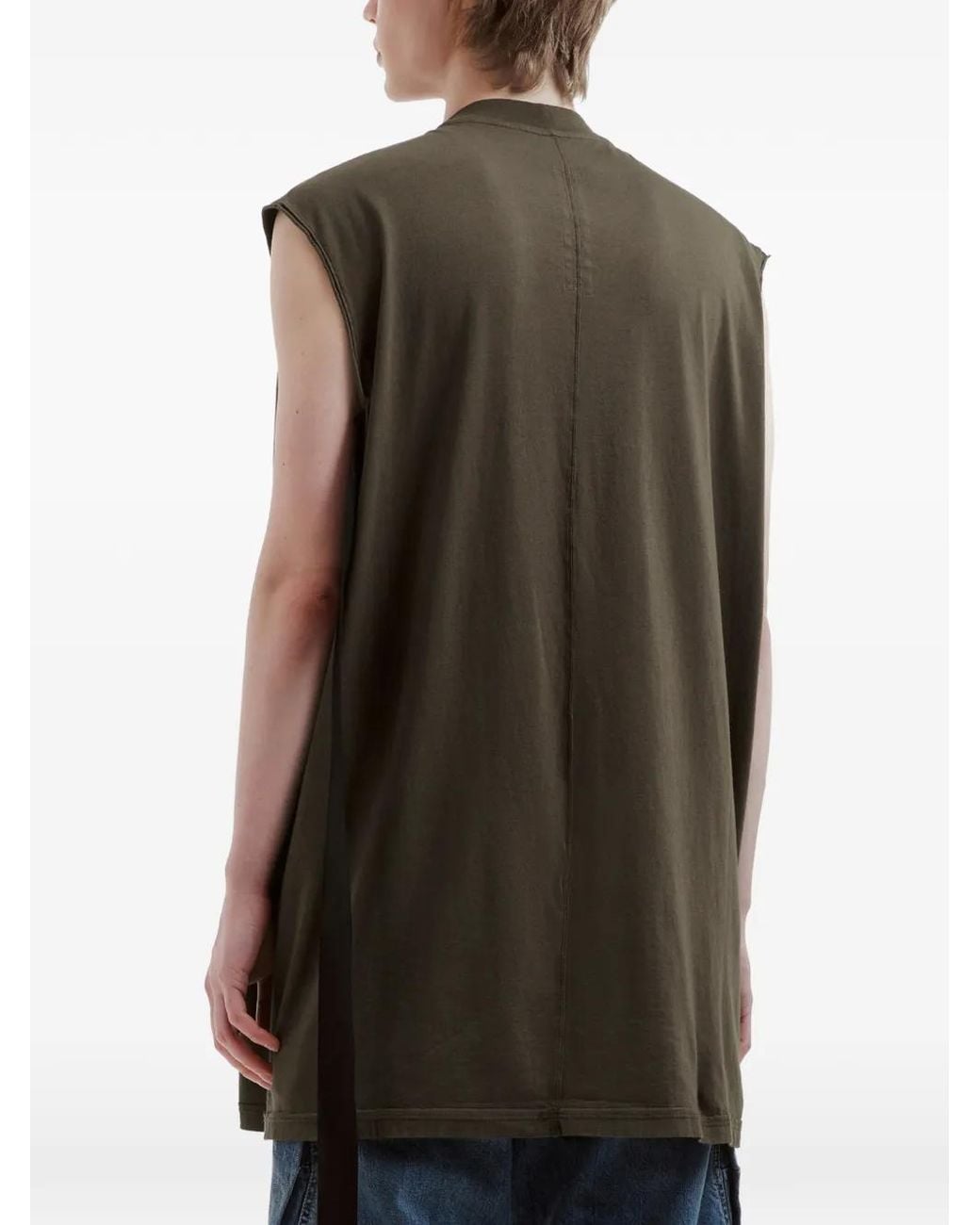 Rick Owens Green Raw-Cut Sleeveless T-Shirt for men