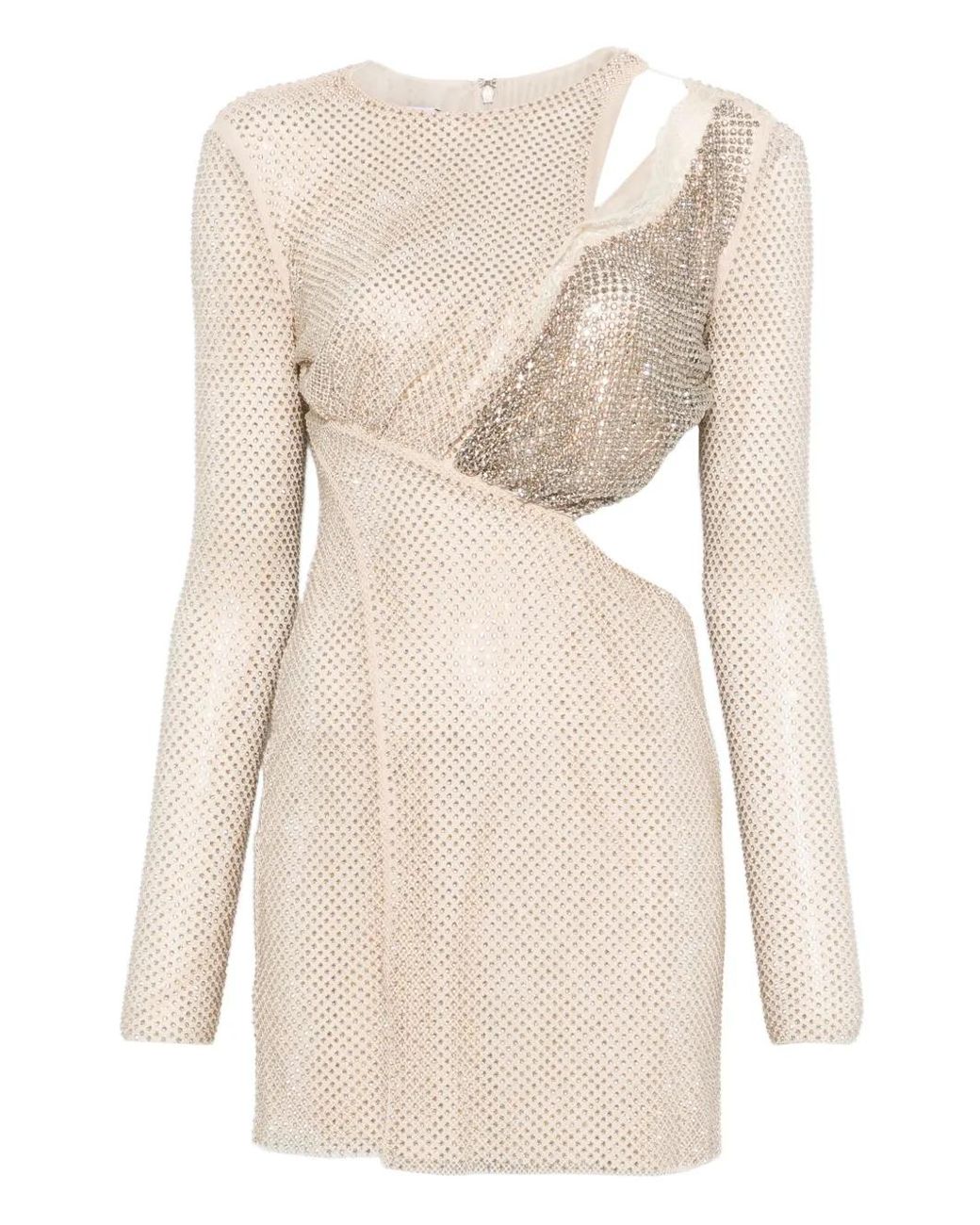 Self-Portrait Champagne Rhinestone Lace Trim Mini Dress in Natural | Lyst