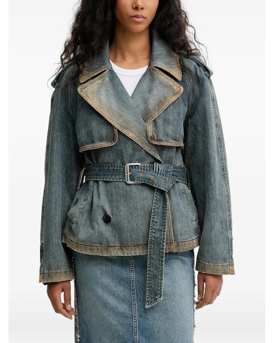 Miss Sixty Gray Belted Double-Breasted Denim Jacket
