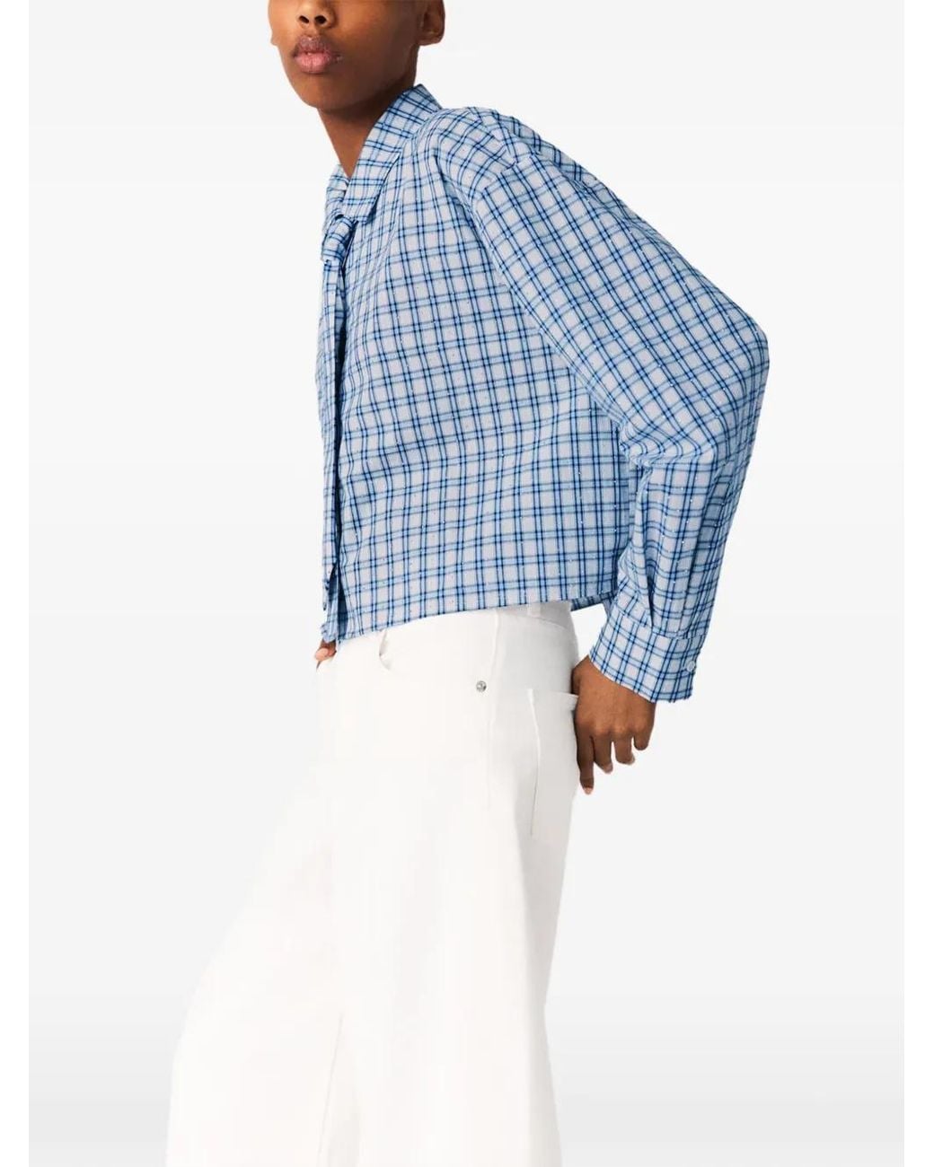 Maje Blue Rhinestone Shirt With Removable Tie
