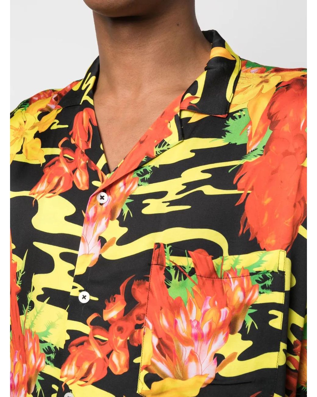 Phipps Black Floral-Print Bowling Shirt for men