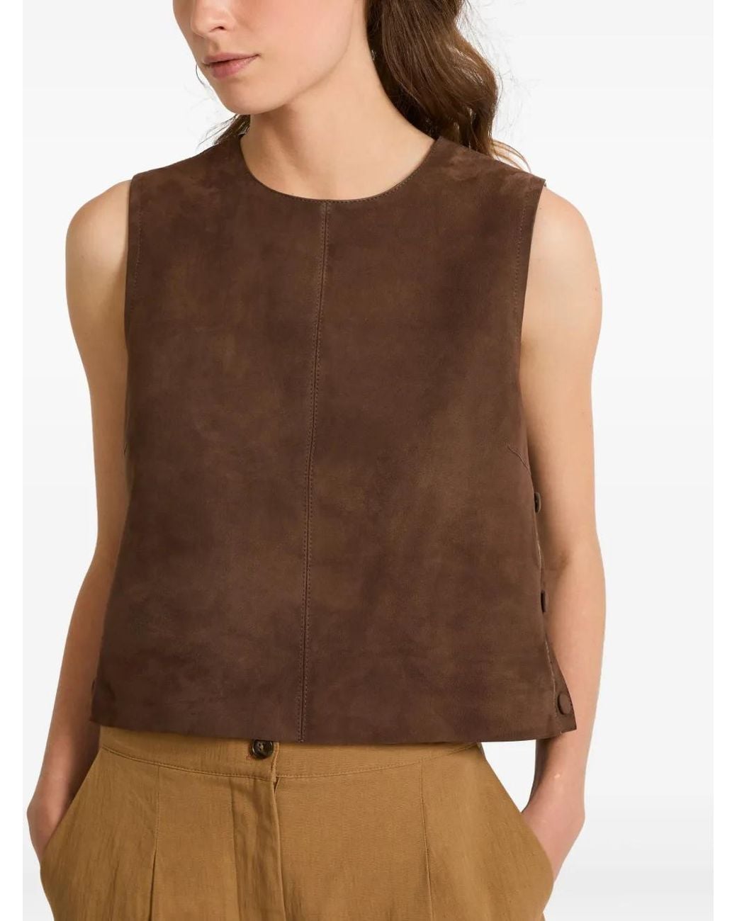 Yves Salomon Brown Sleeveless Suede Top