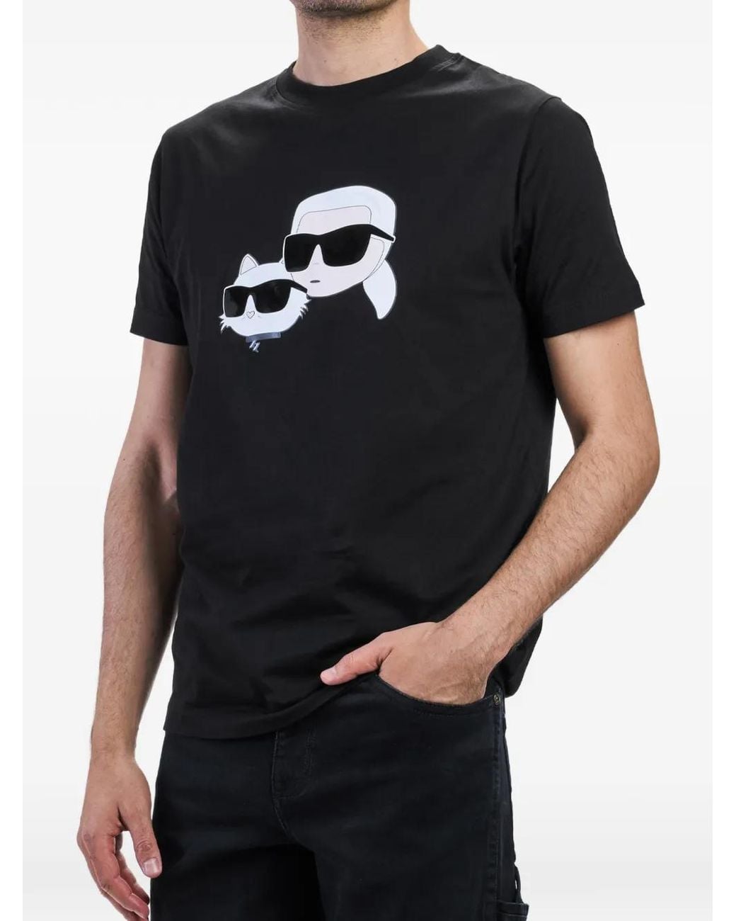 Karl Lagerfeld Black Karl & Choupette-Graphic T-Shirt for men