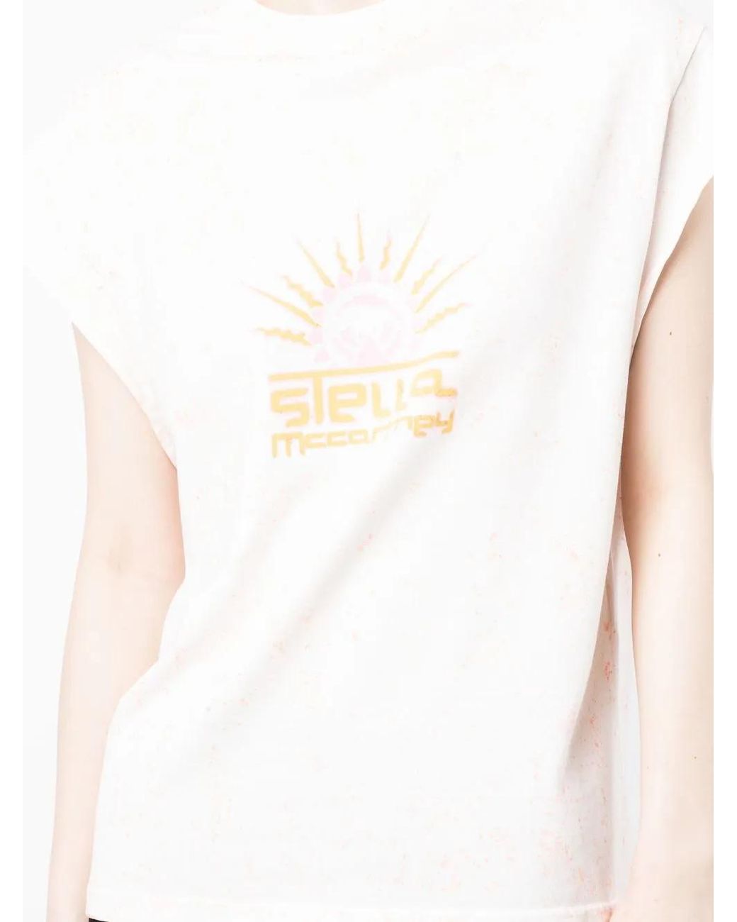Stella McCartney White Graphic-Print Cap-Sleeved T-Shirt