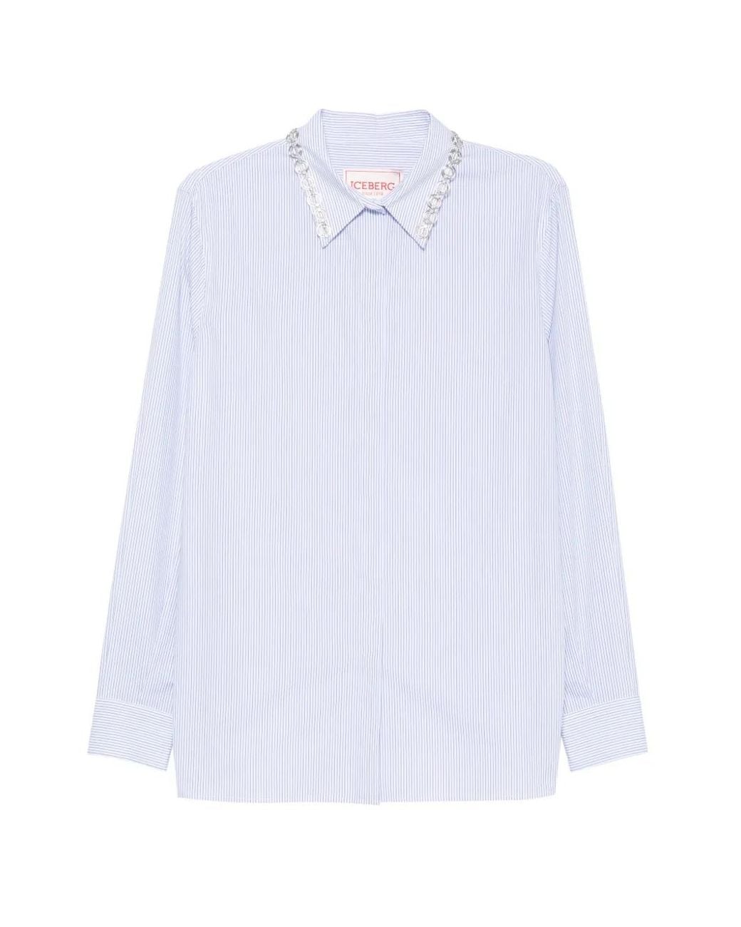 Iceberg White Embellished Striped Shirt