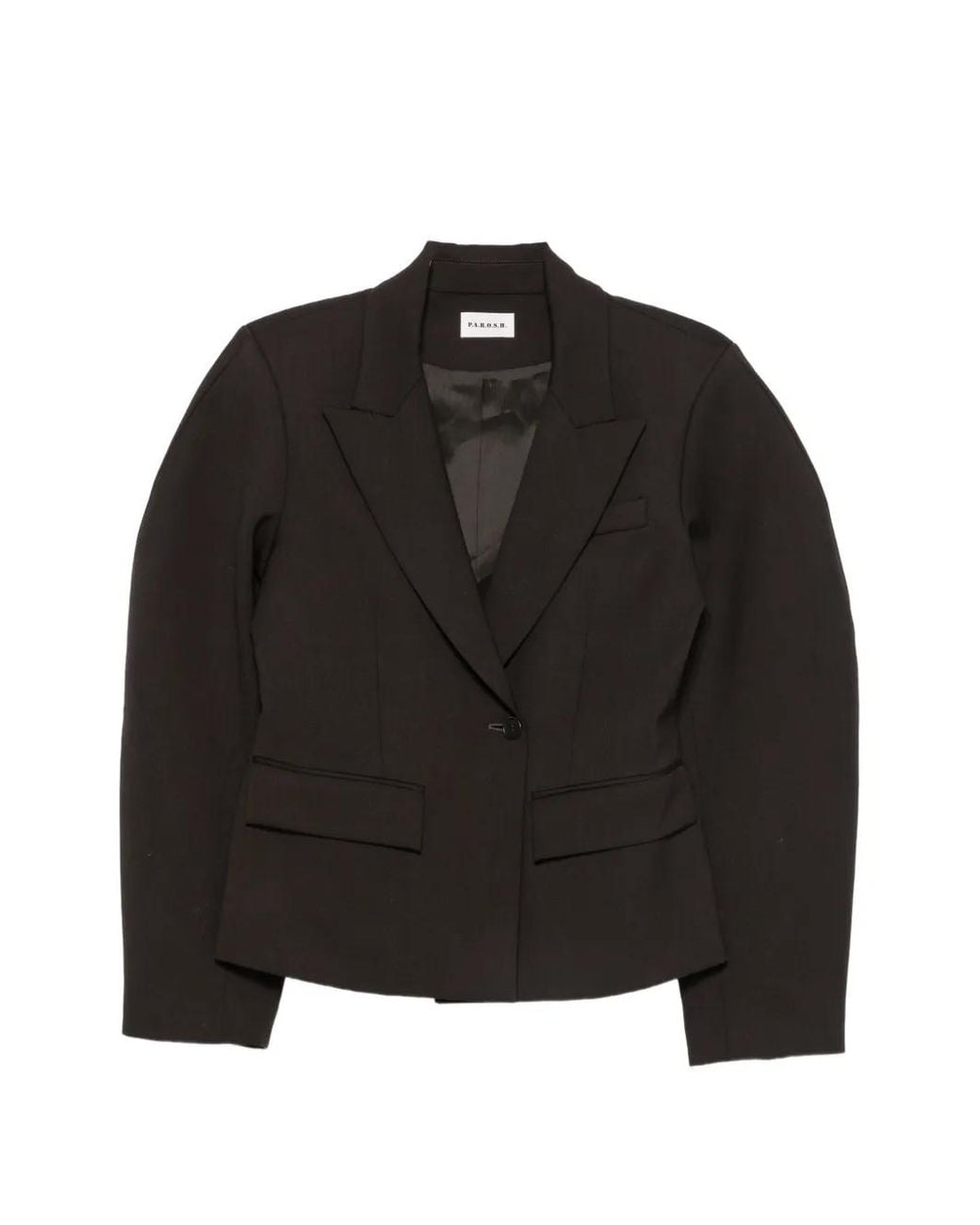 P.A.R.O.S.H. Black Puff-Sleeve Peak-Lapel Blazer